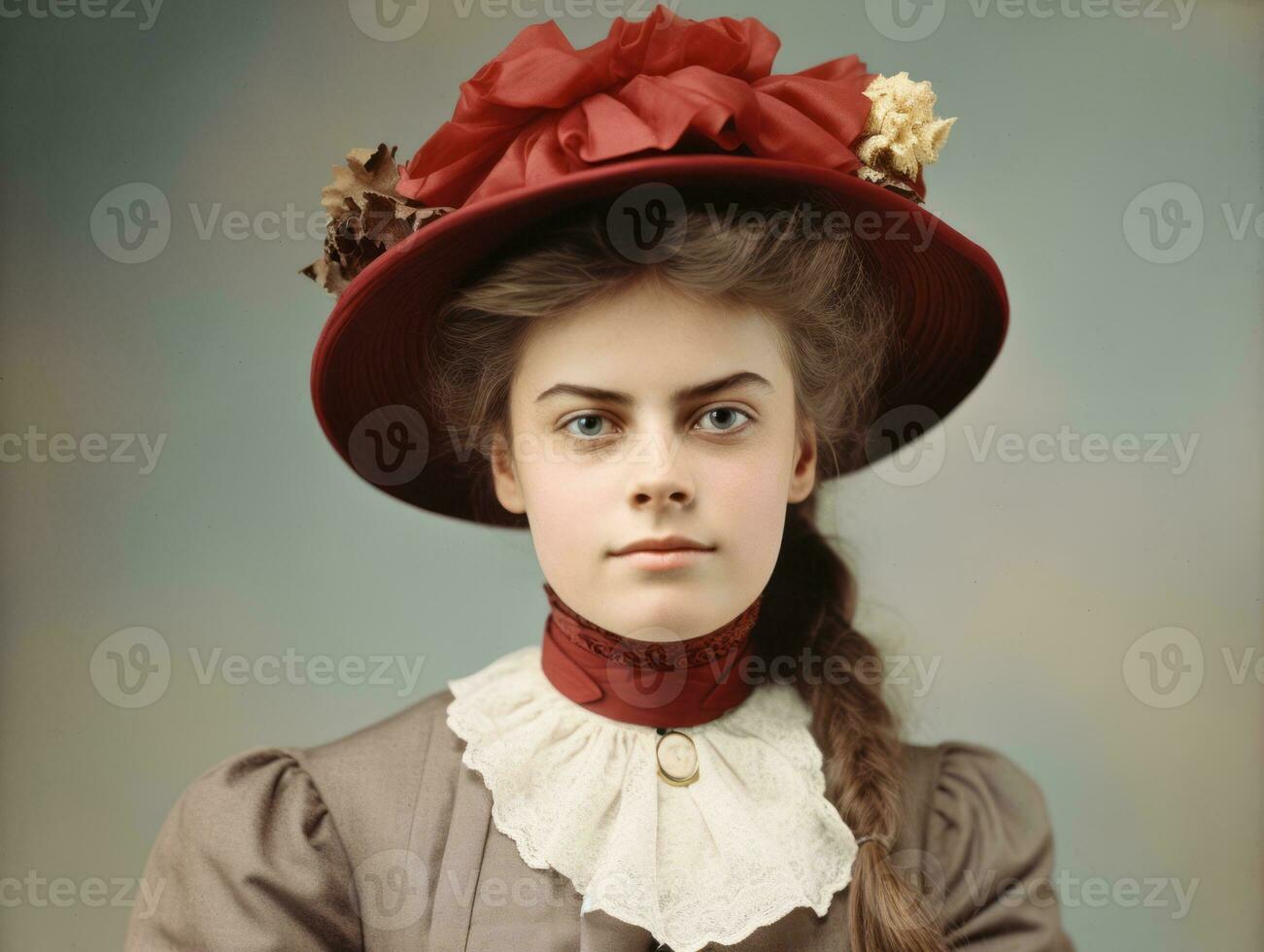 An colored old photograph of a woman from the early 1900s AI Generative photo