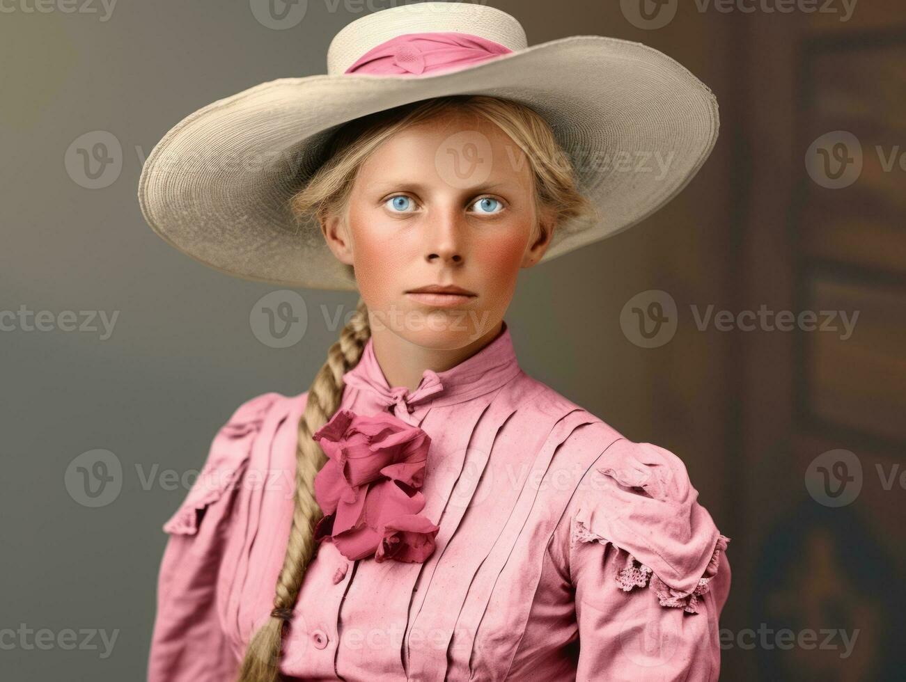 An colored old photograph of a woman from the early 1900s AI Generative photo