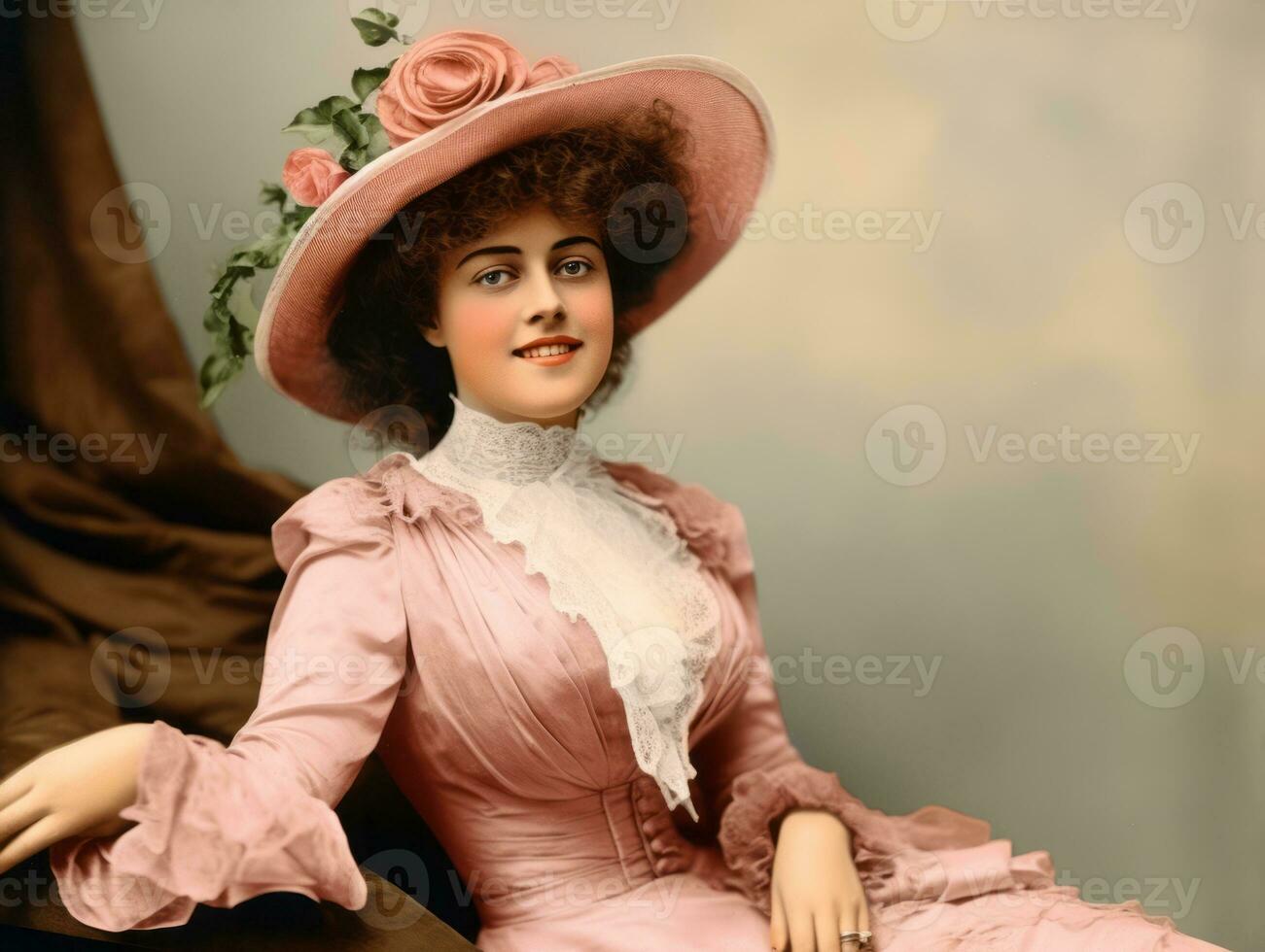 An colored old photograph of a woman from the early 1900s AI Generative photo