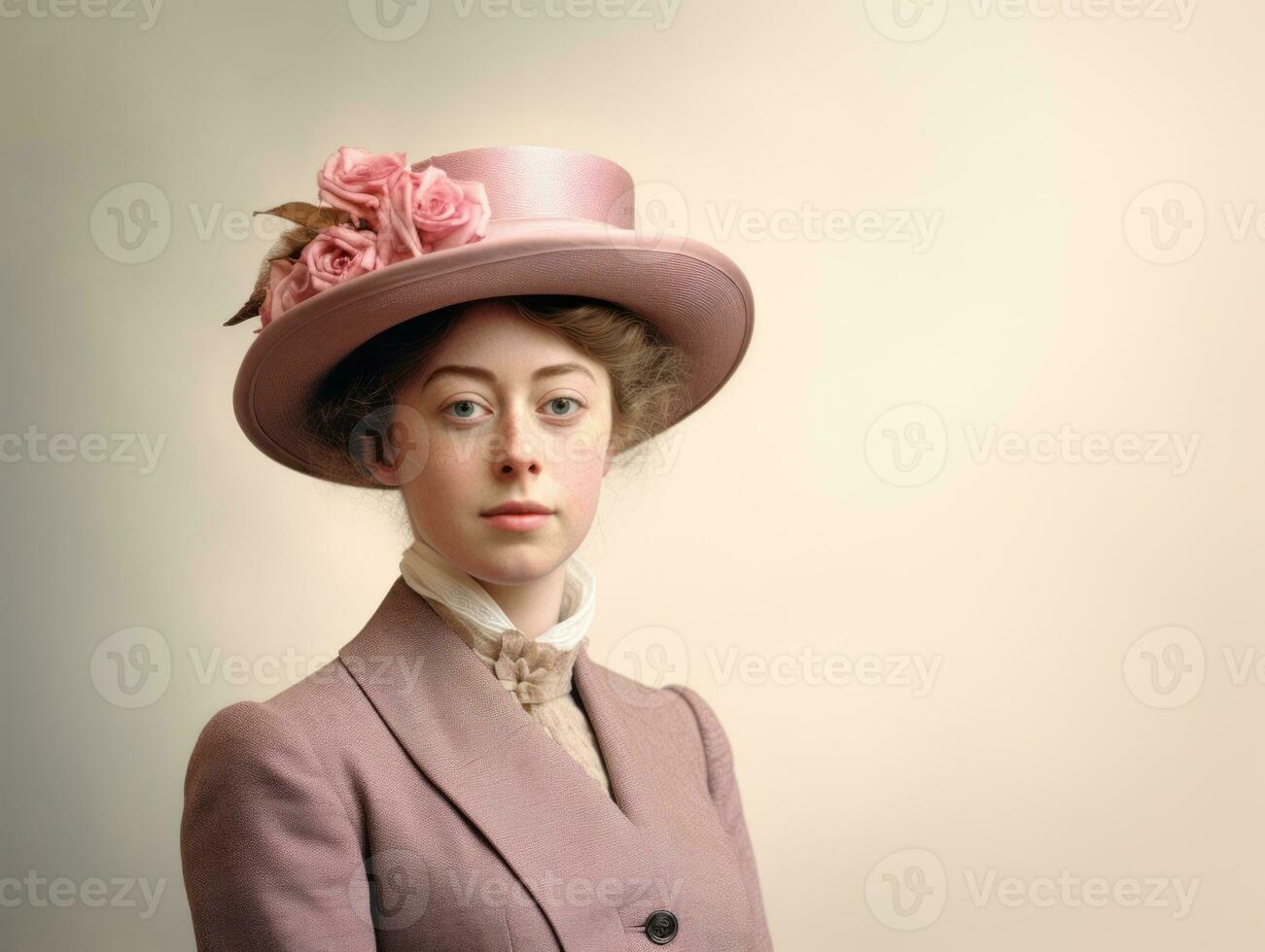 An colored old photograph of a woman from the early 1900s AI Generative photo