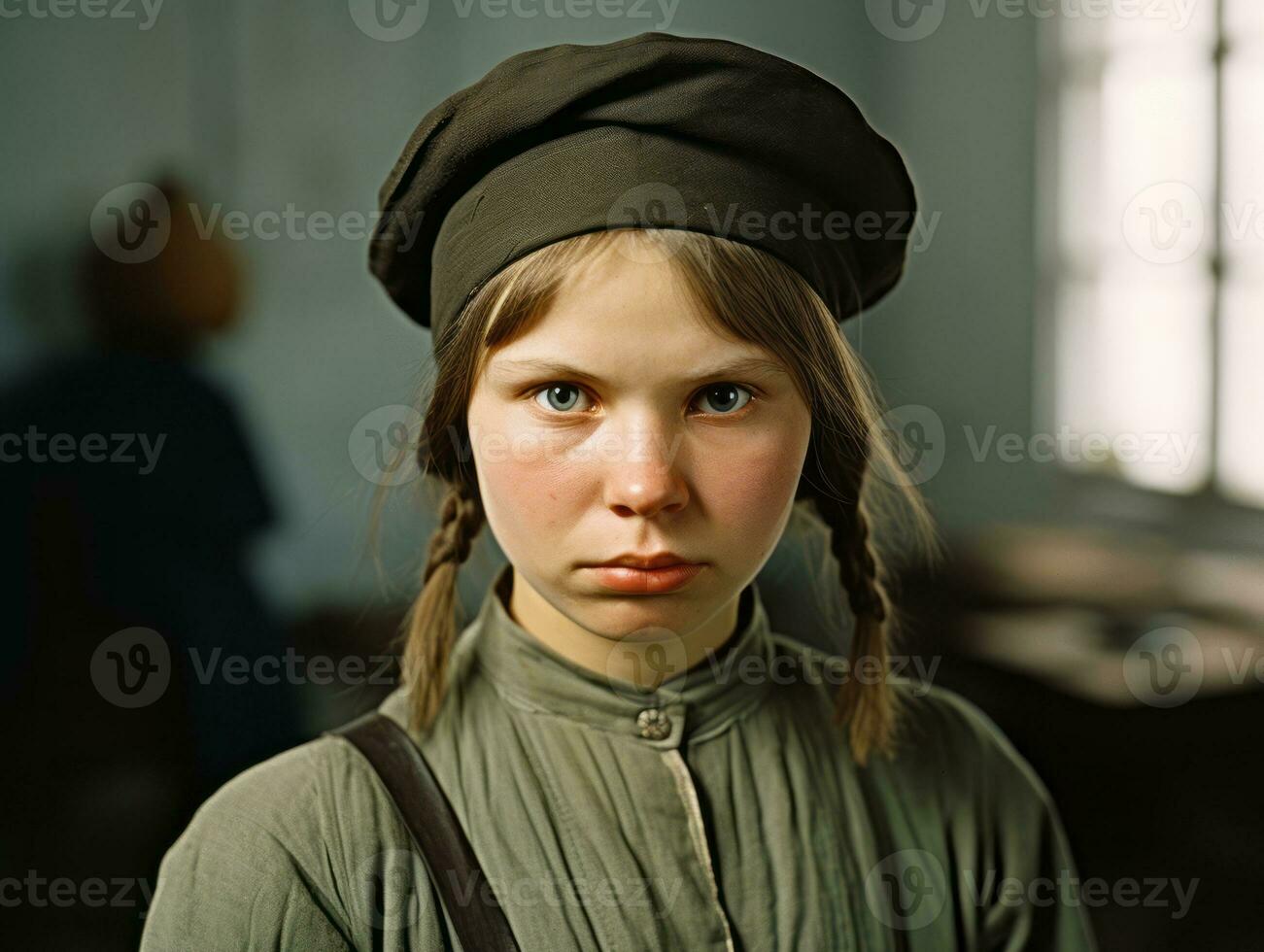 An colored old photograph of a woman from the early 1900s AI Generative photo