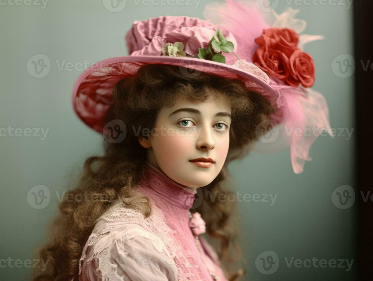 An colored old photograph of a woman from the early 1900s AI Generative photo