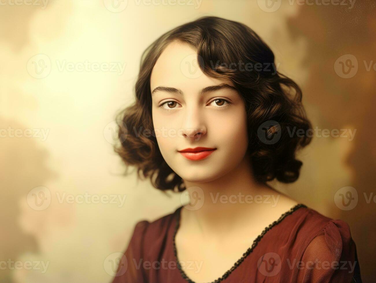 An colored old photograph of a woman from the early 1900s AI Generative photo