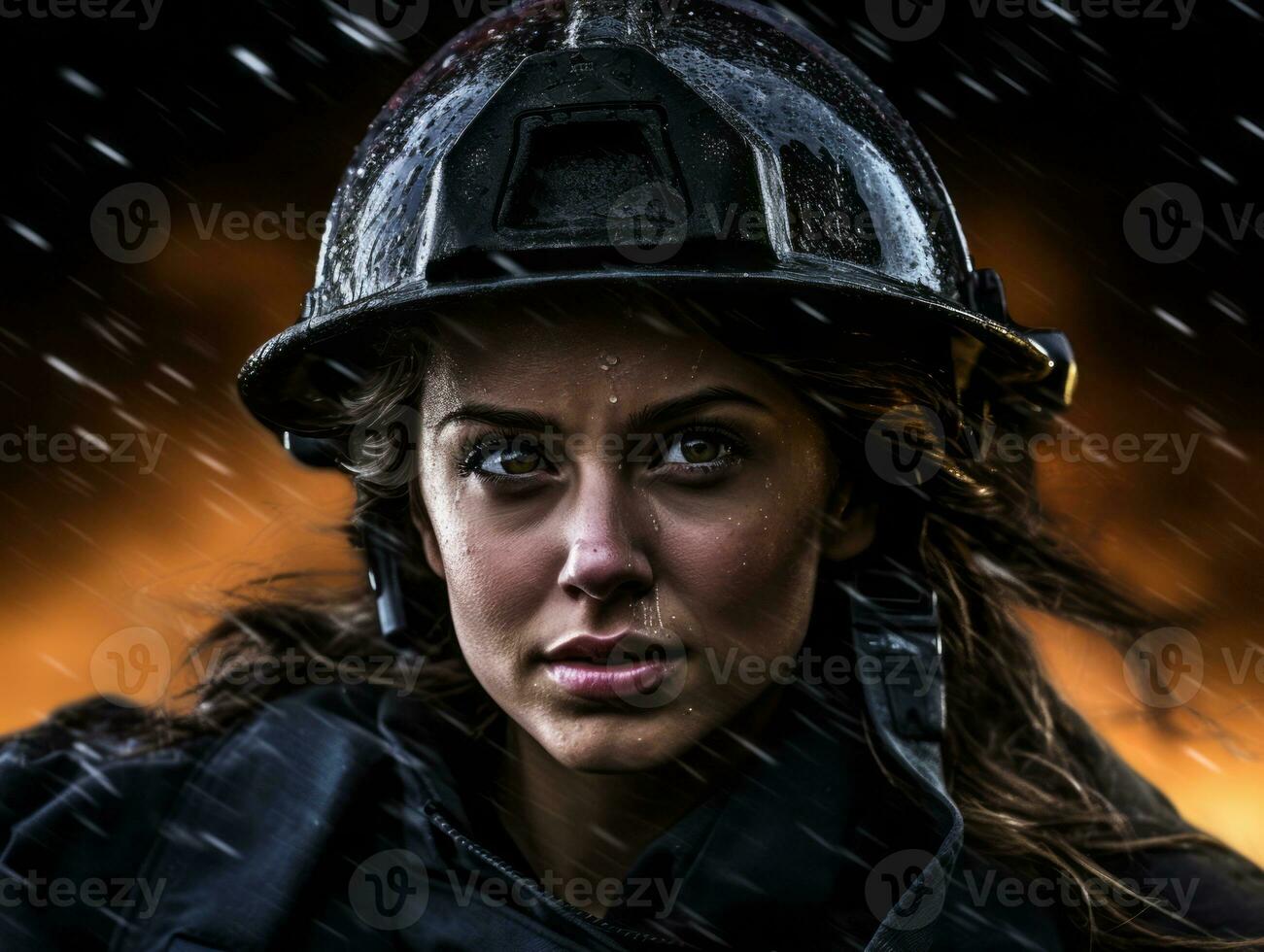 hembra bombero valientemente batallas el fuego ai generativo foto