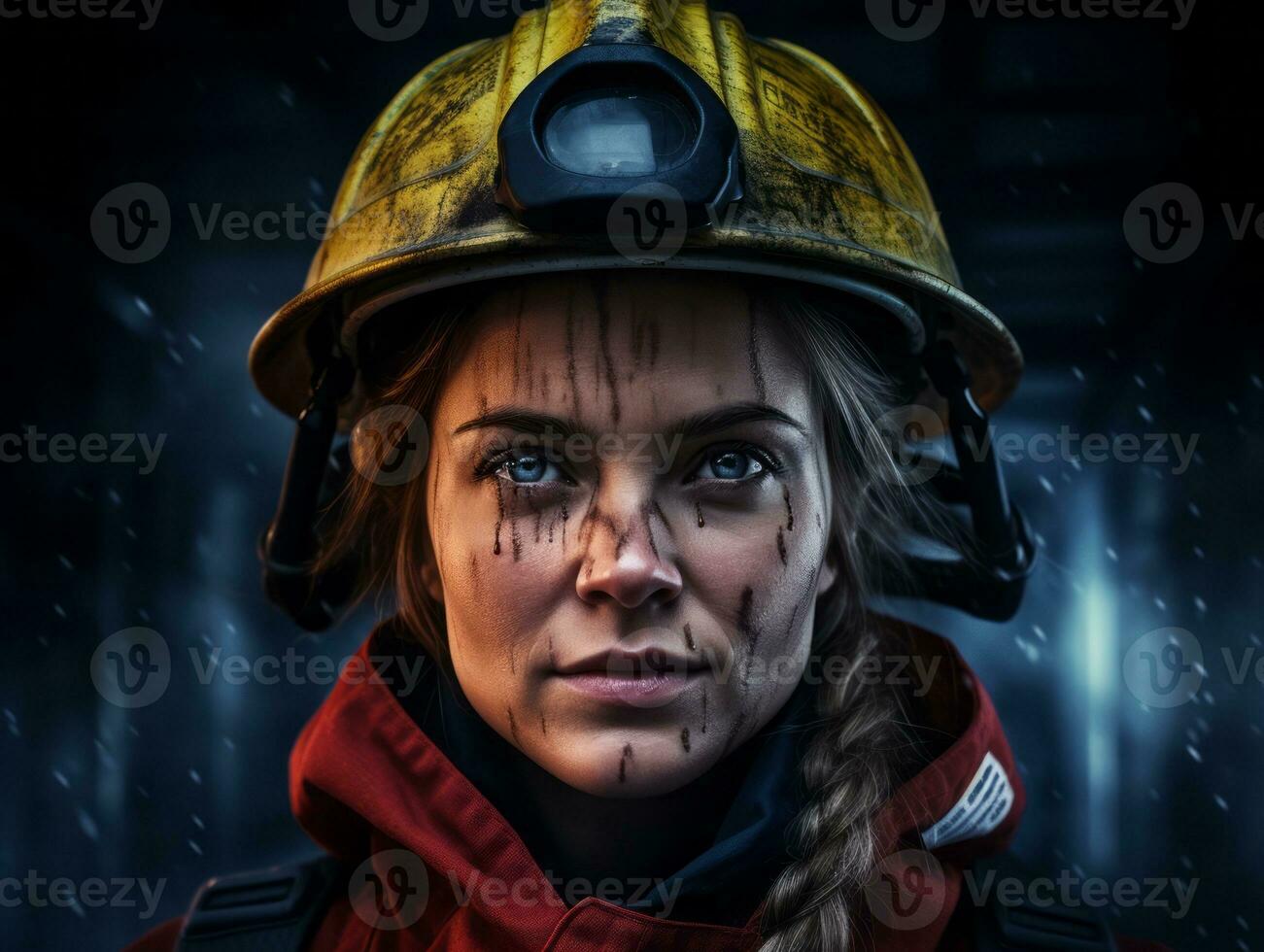 Female firefighter bravely battles the fire AI Generative photo