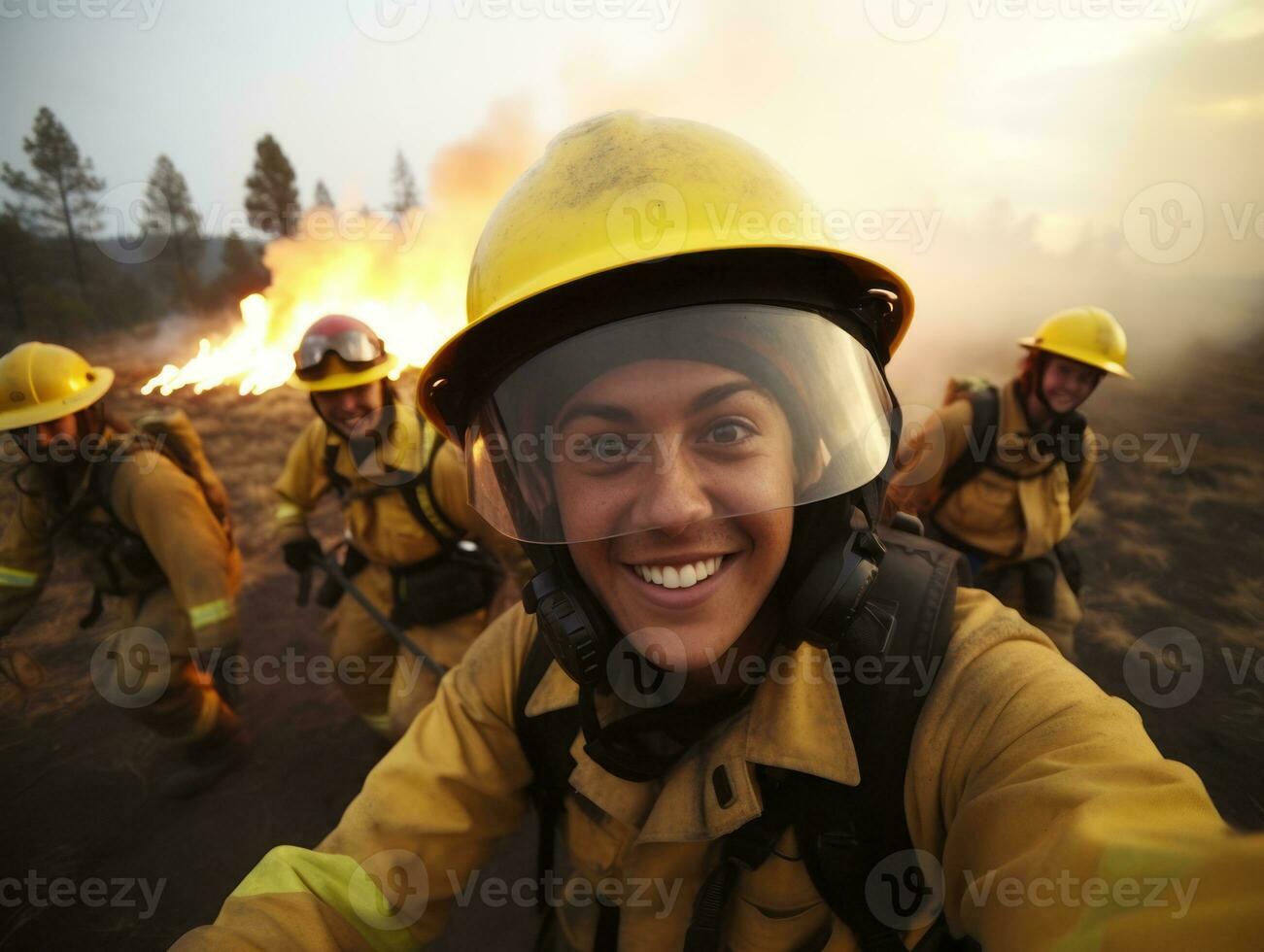 hembra bombero valientemente batallas el fuego ai generativo foto