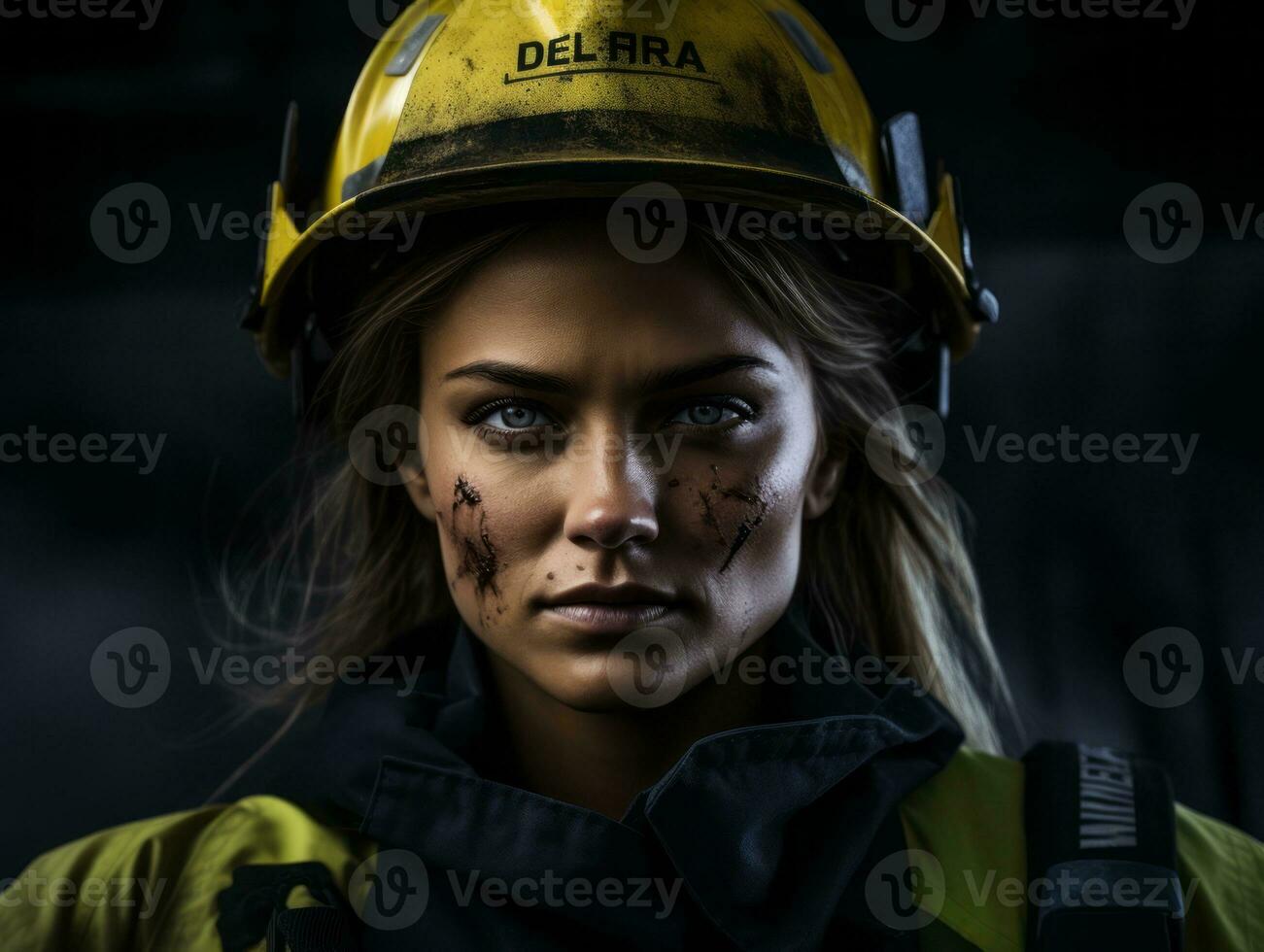Female firefighter bravely battles the fire AI Generative photo