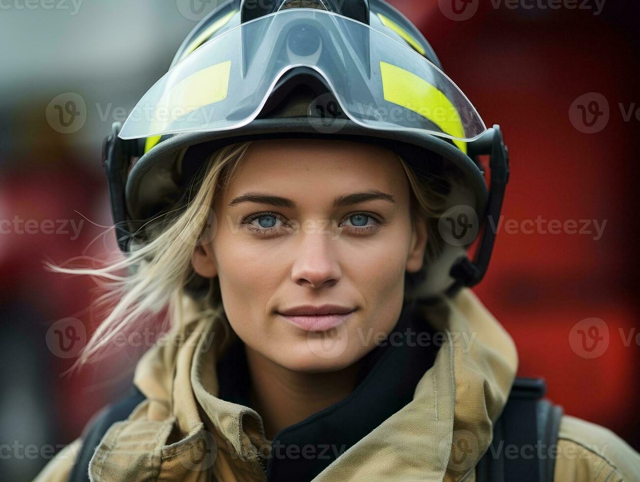 Female firefighter bravely battles the fire AI Generative photo