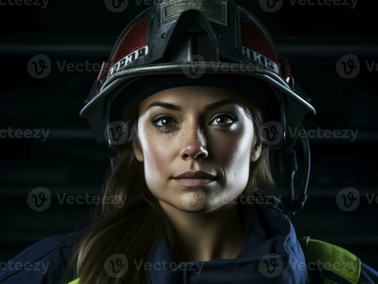 Female firefighter bravely battles the fire AI Generative photo