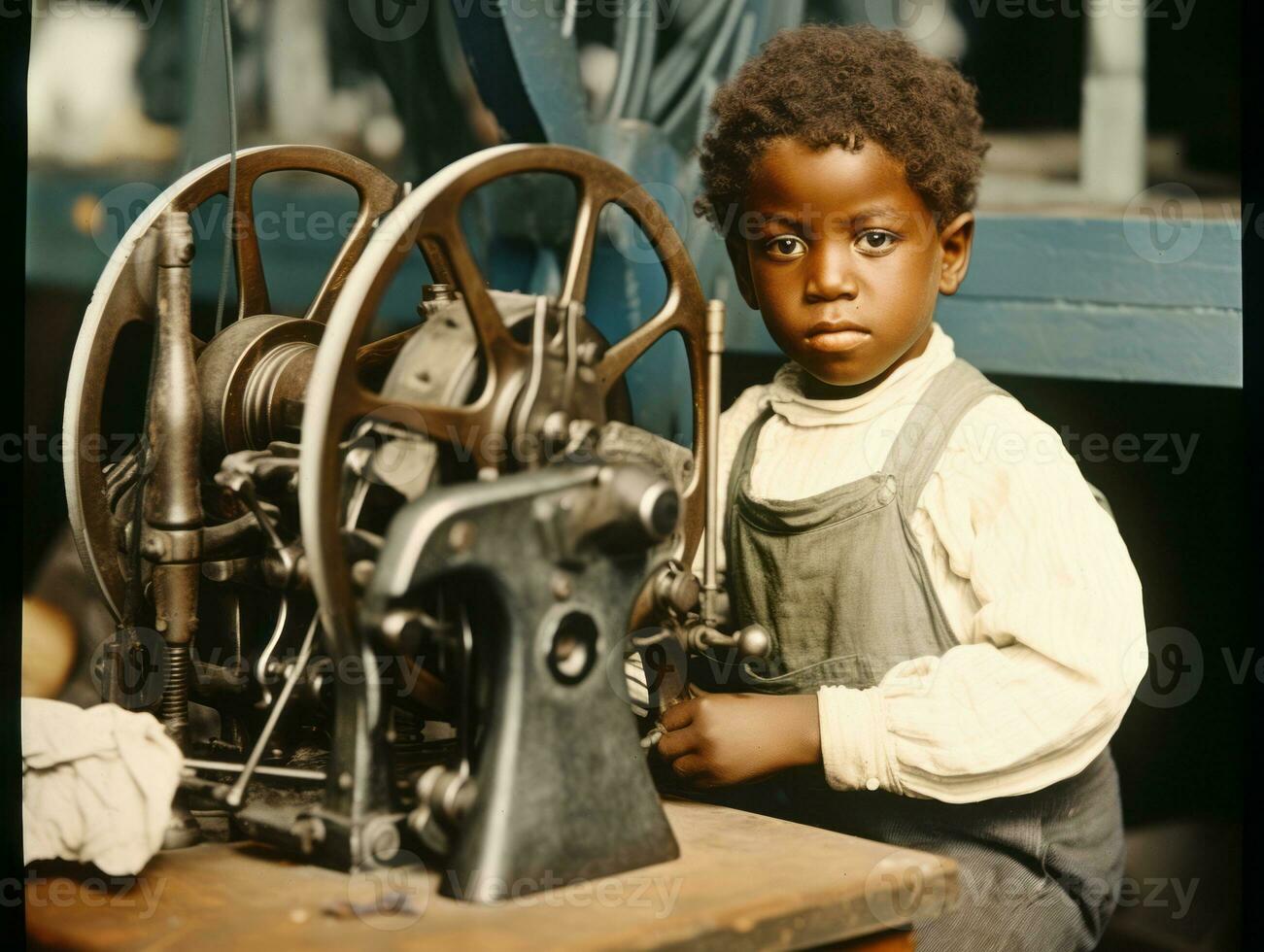 Historic colored photo of a kids daily work in the 1900s AI Generative