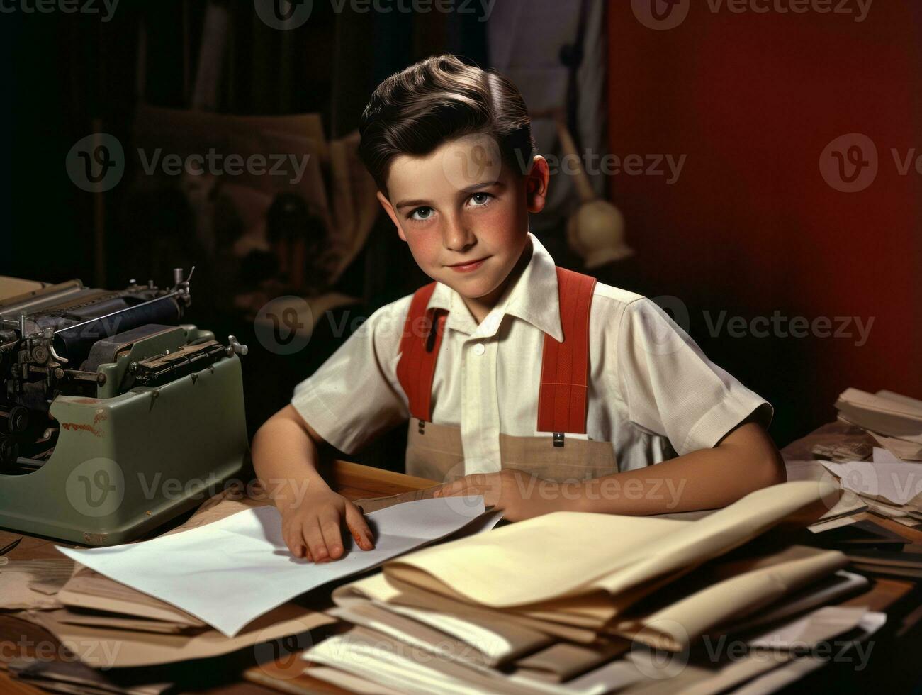 Historic colored photo of a kids daily work in the 1900s AI Generative