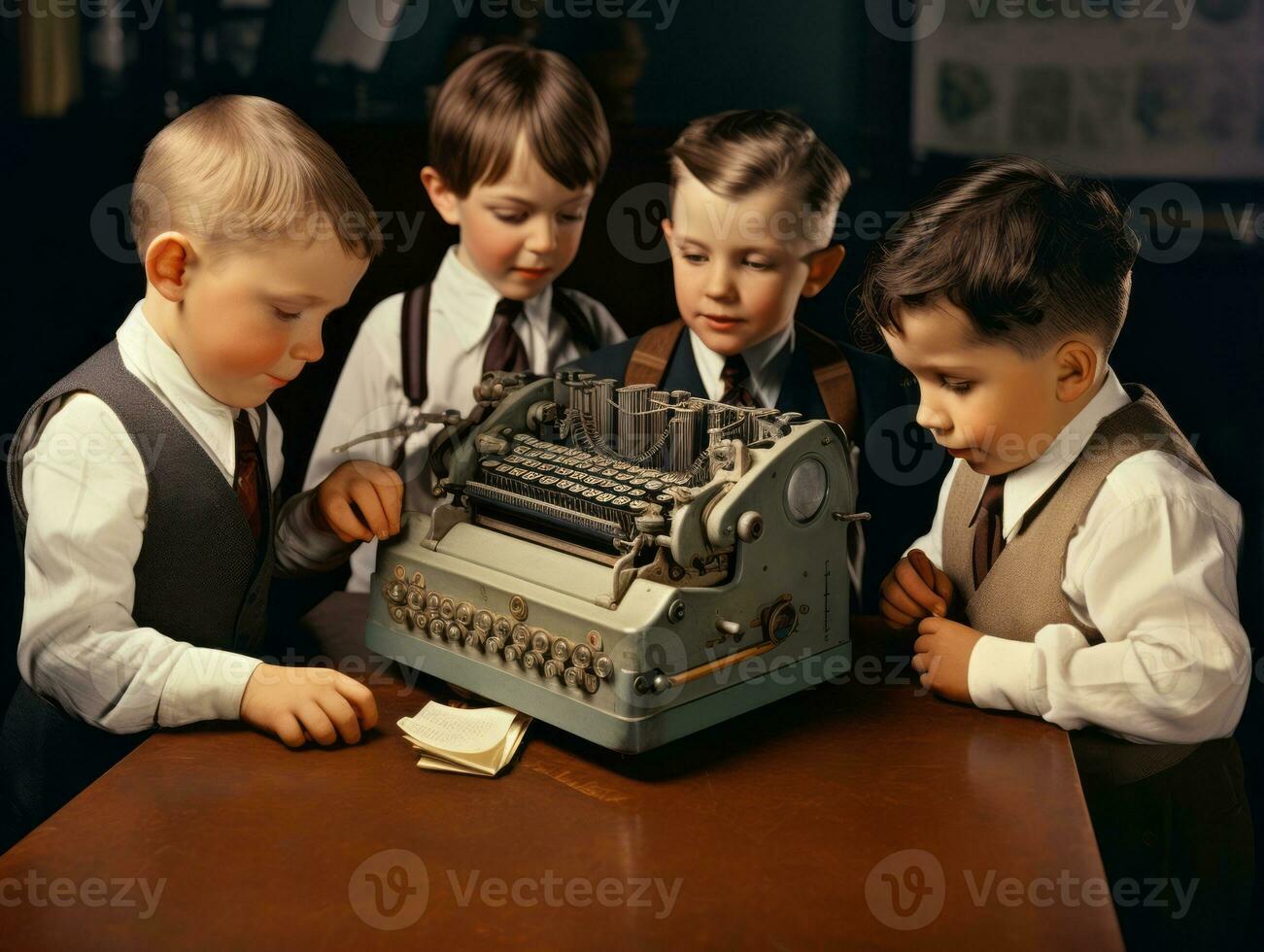 Historic colored photo of a kids daily work in the 1900s AI Generative