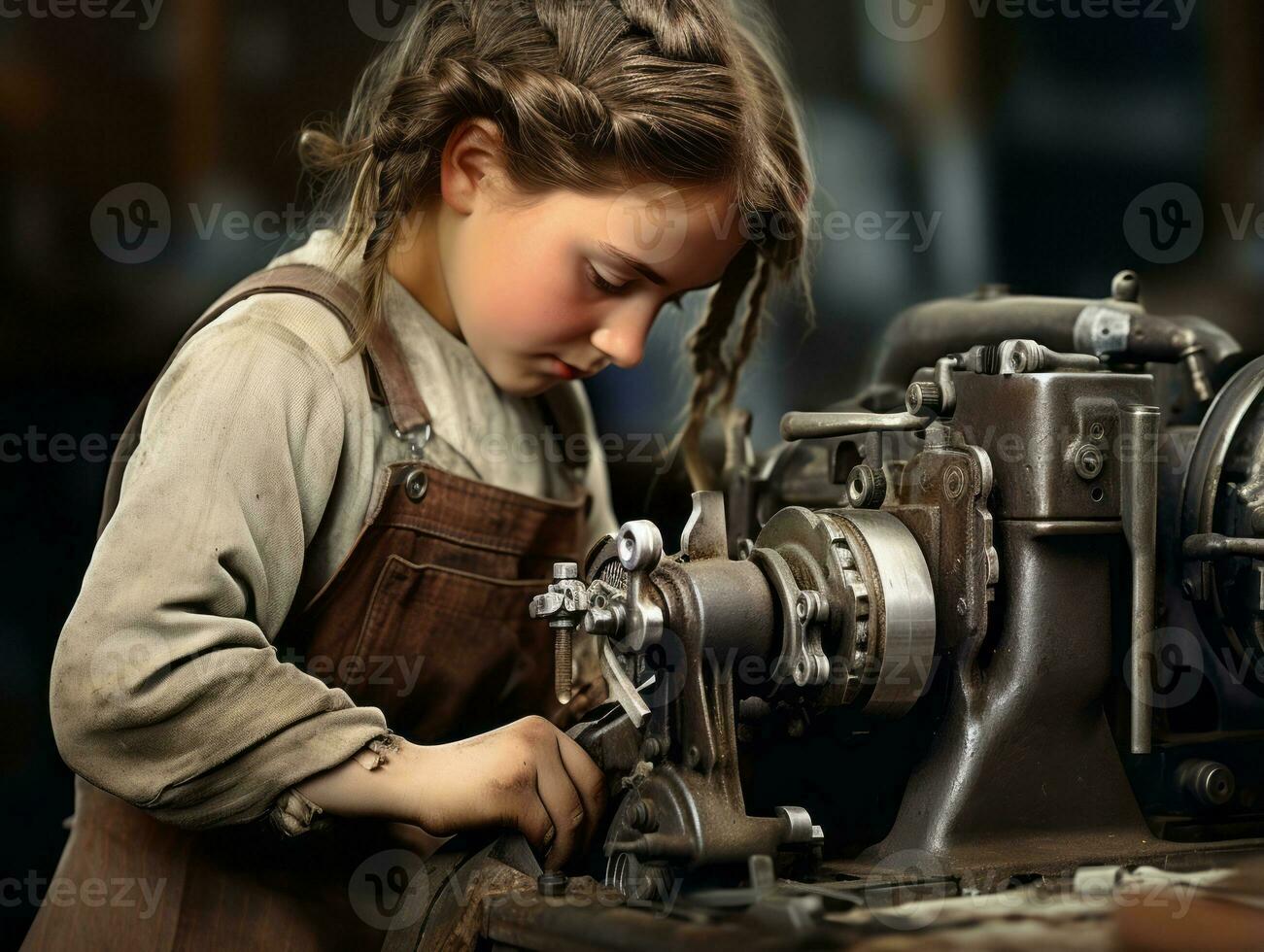 Historic colored photo of a kids daily work in the 1900s AI Generative