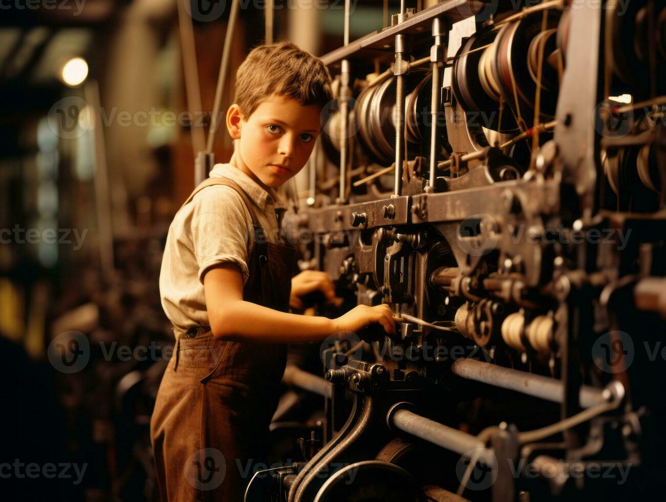 Historic colored photo of a kids daily work in the 1900s AI Generative