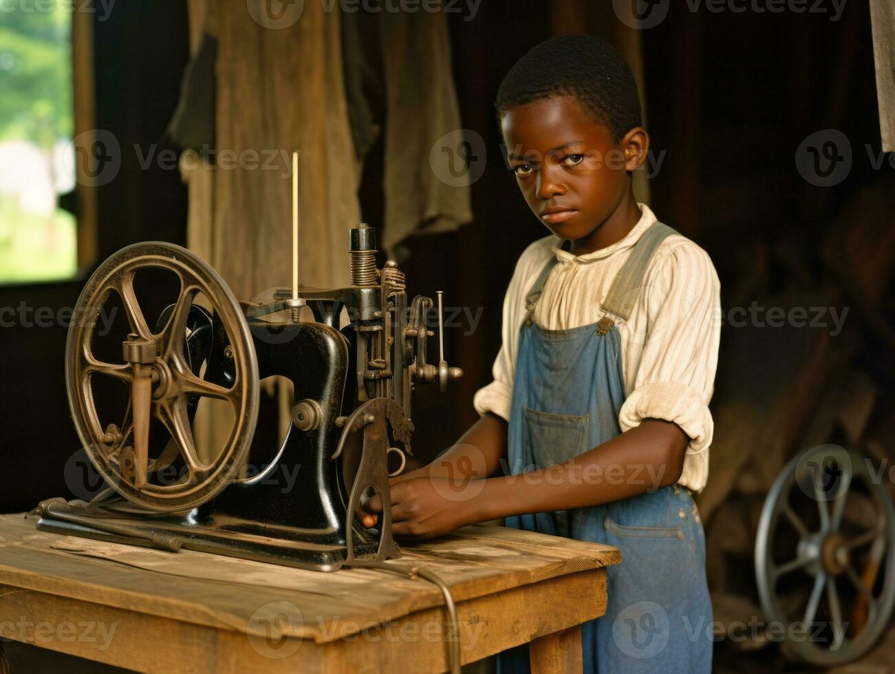 Historic colored photo of a kids daily work in the 1900s AI Generative