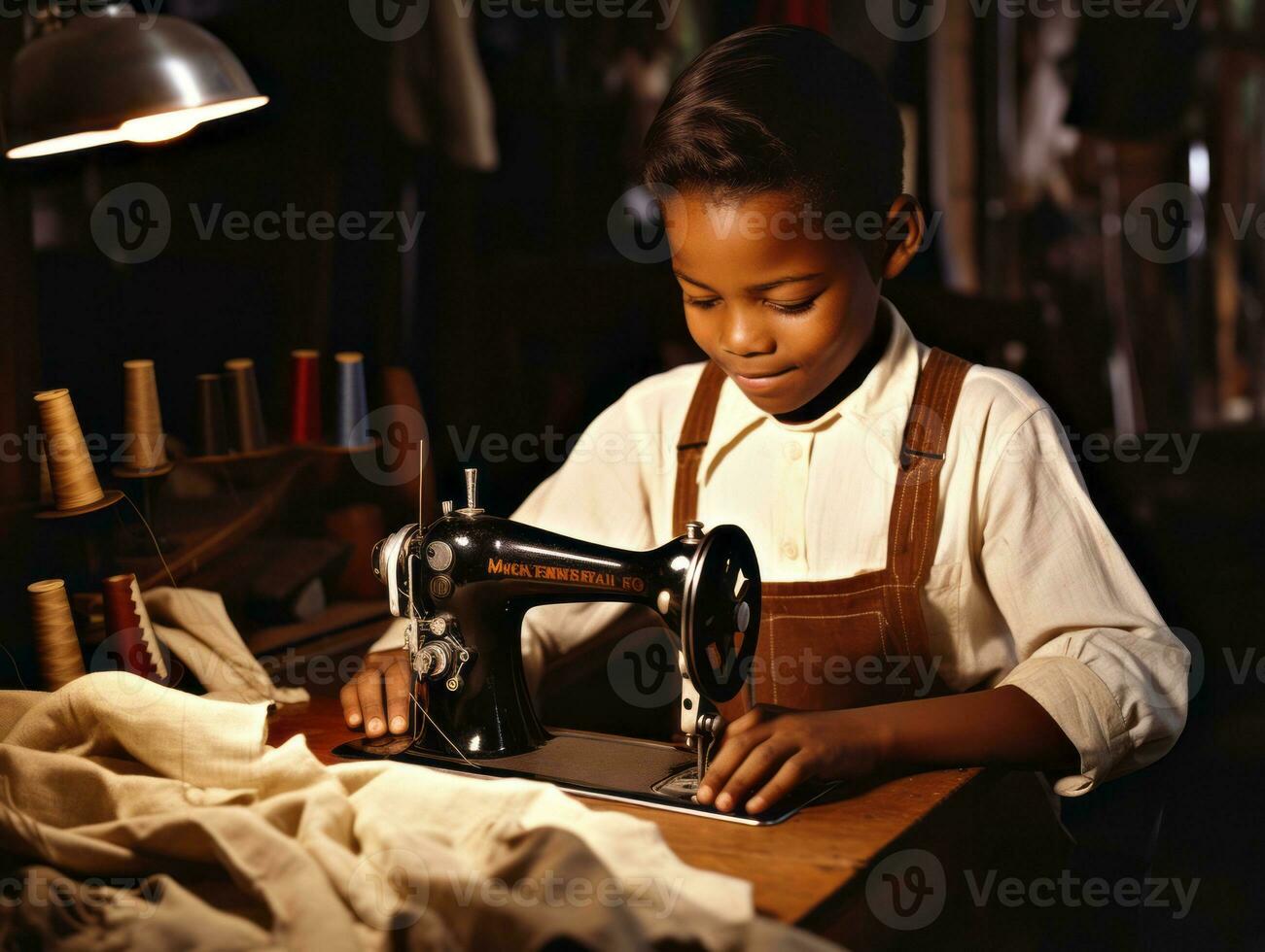 Historic colored photo of a kids daily work in the 1900s AI Generative