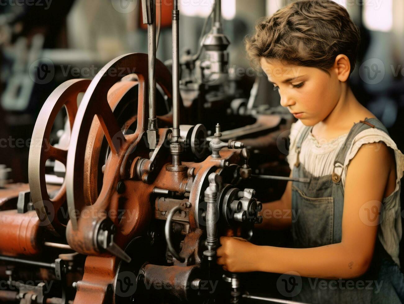 Historic colored photo of a kids daily work in the 1900s AI Generative