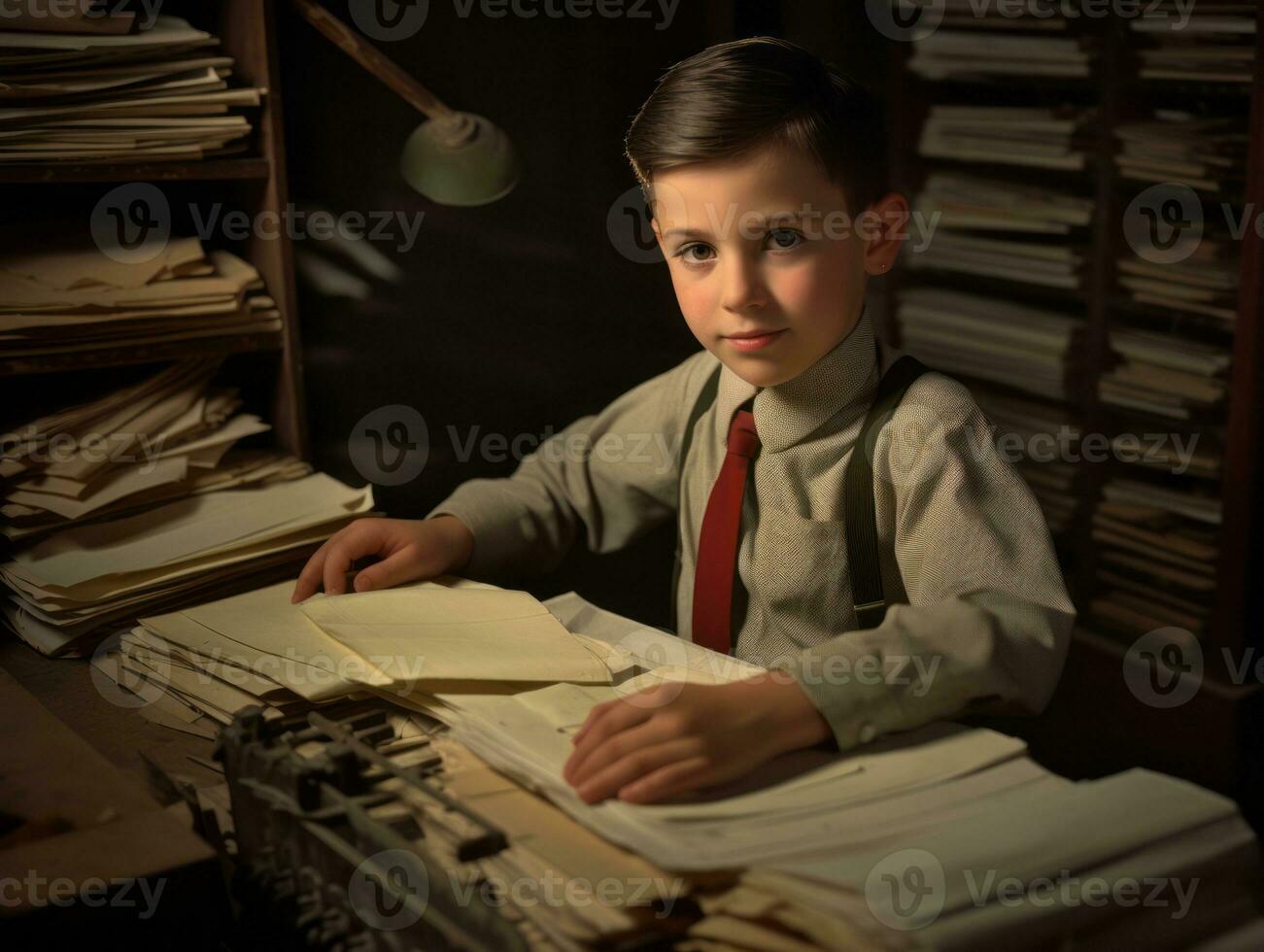 Historic colored photo of a kids daily work in the 1900s AI Generative