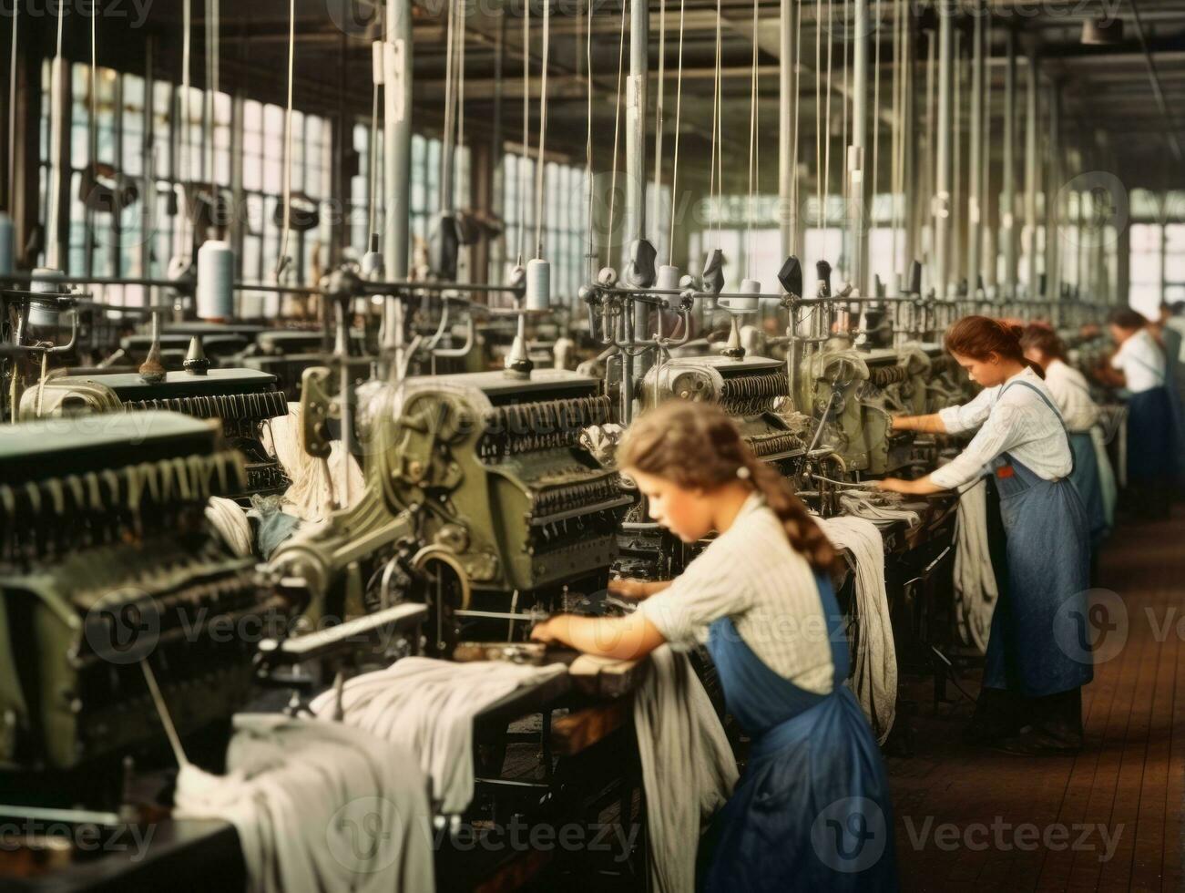 Historic colored photo of a kids daily work in the 1900s AI Generative