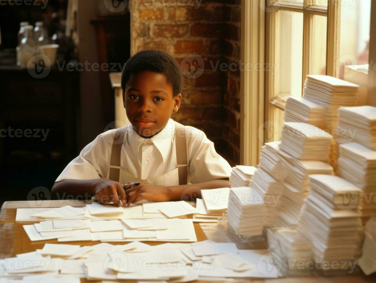 Historic colored photo of a kids daily work in the 1900s AI Generative