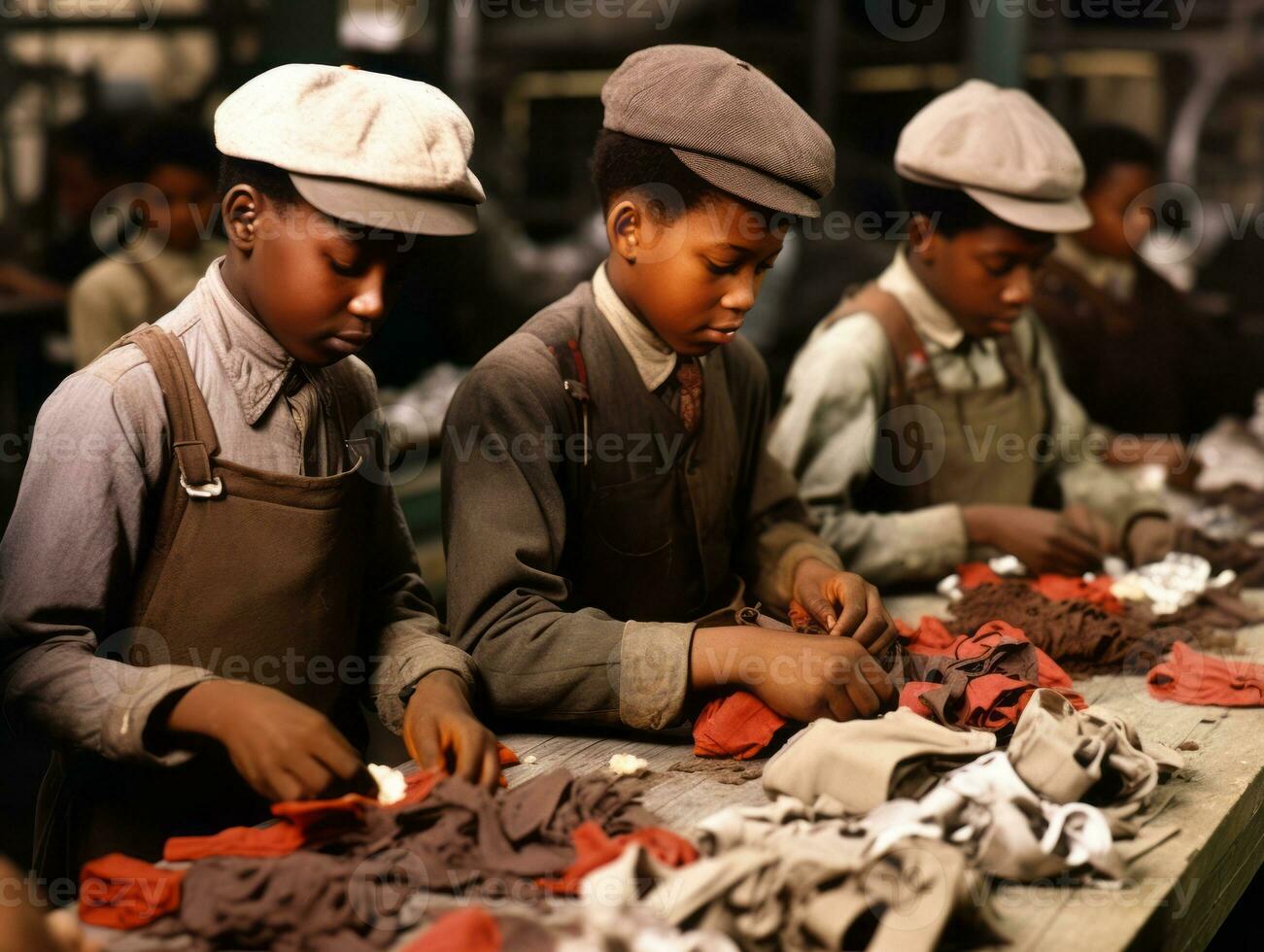 Historic colored photo of a kids daily work in the 1900s AI Generative