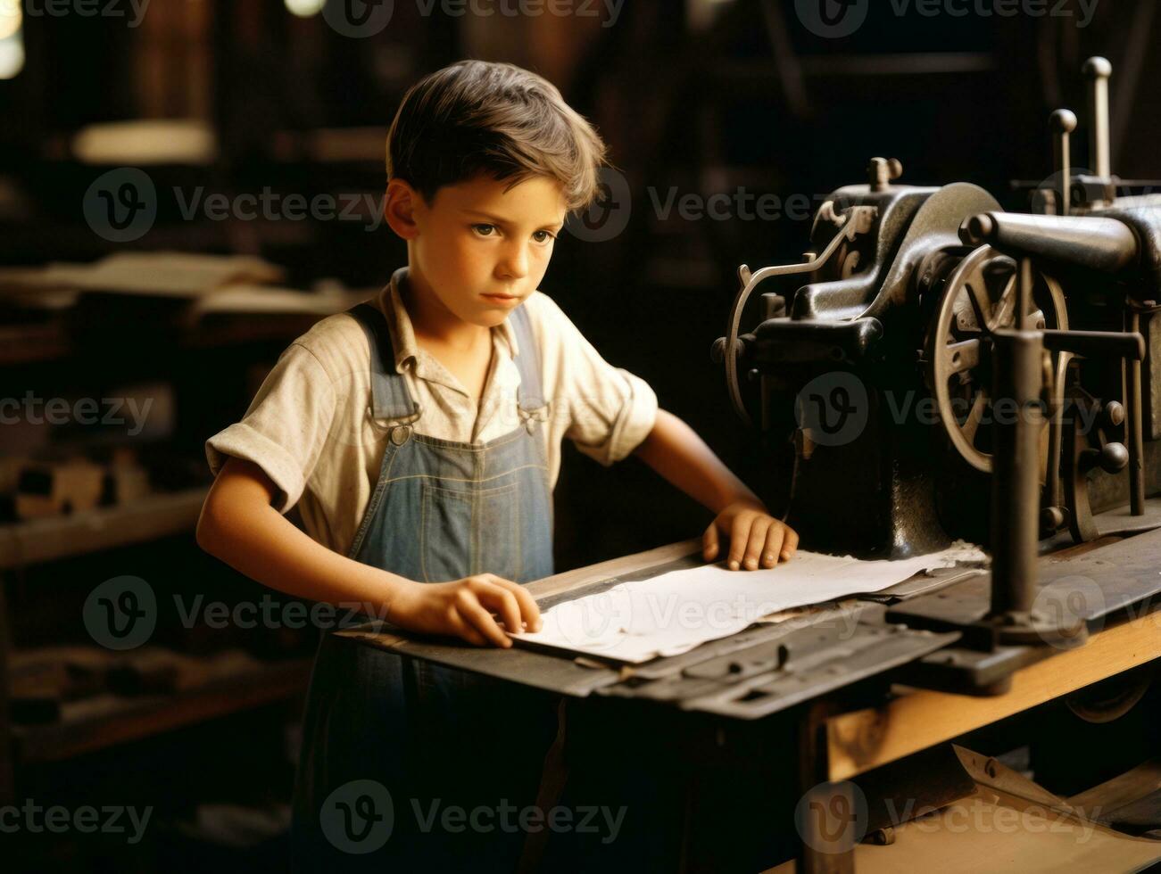 Historic colored photo of a kids daily work in the 1900s AI Generative