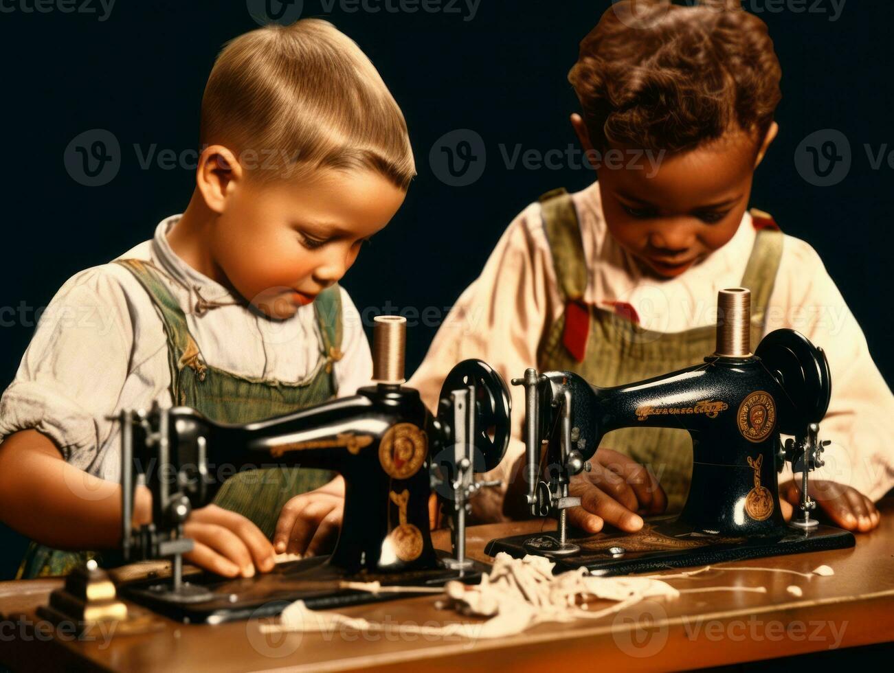 Historic colored photo of a kids daily work in the 1900s AI Generative