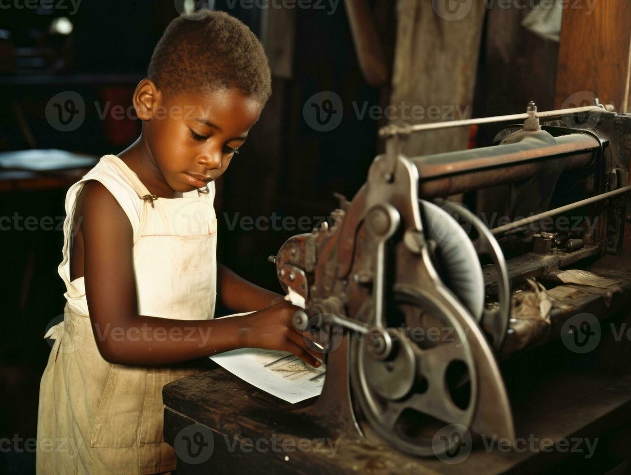 Historic colored photo of a kids daily work in the 1900s AI Generative