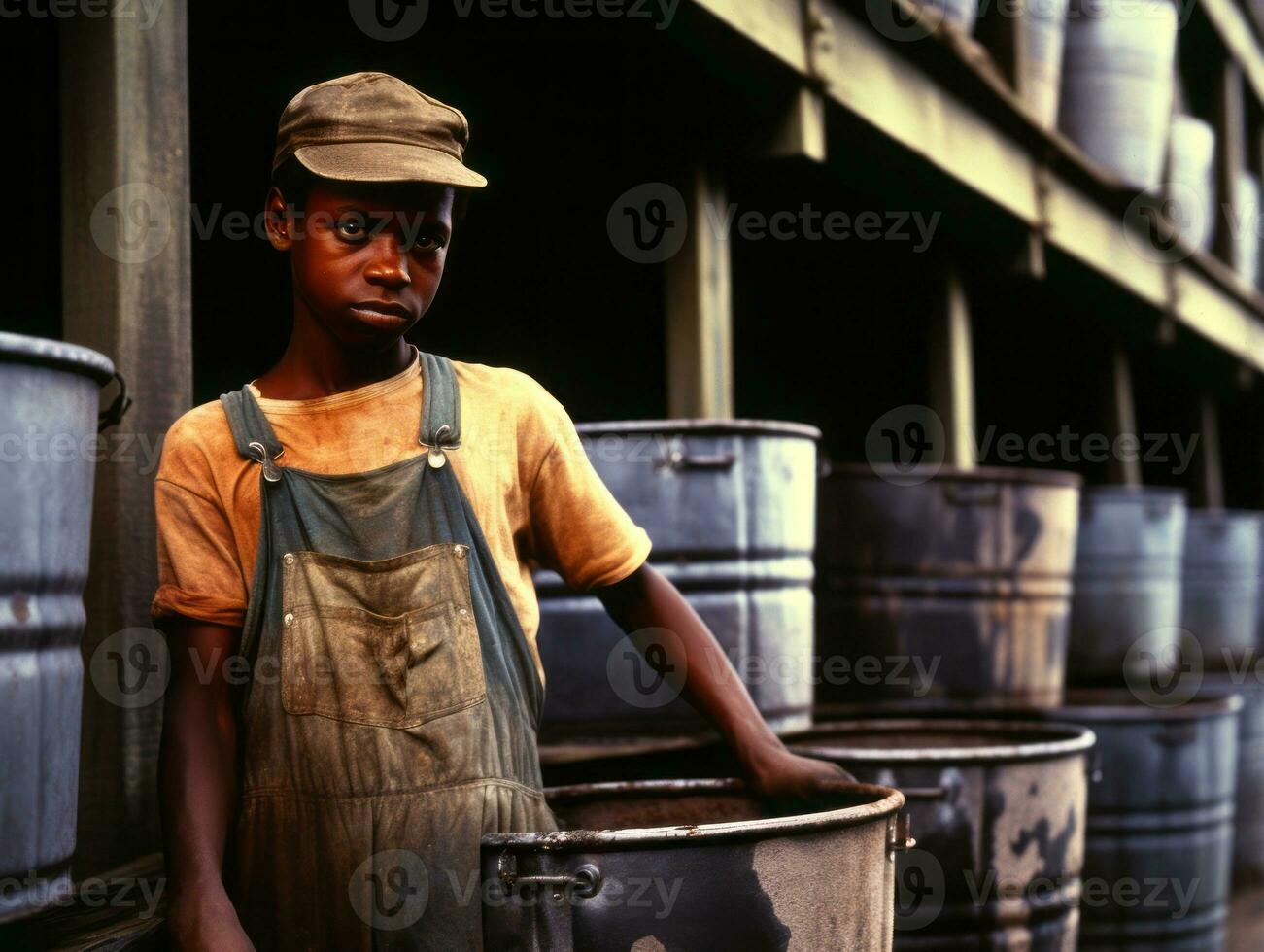 Historic colored photo of a kids daily work in the 1900s AI Generative