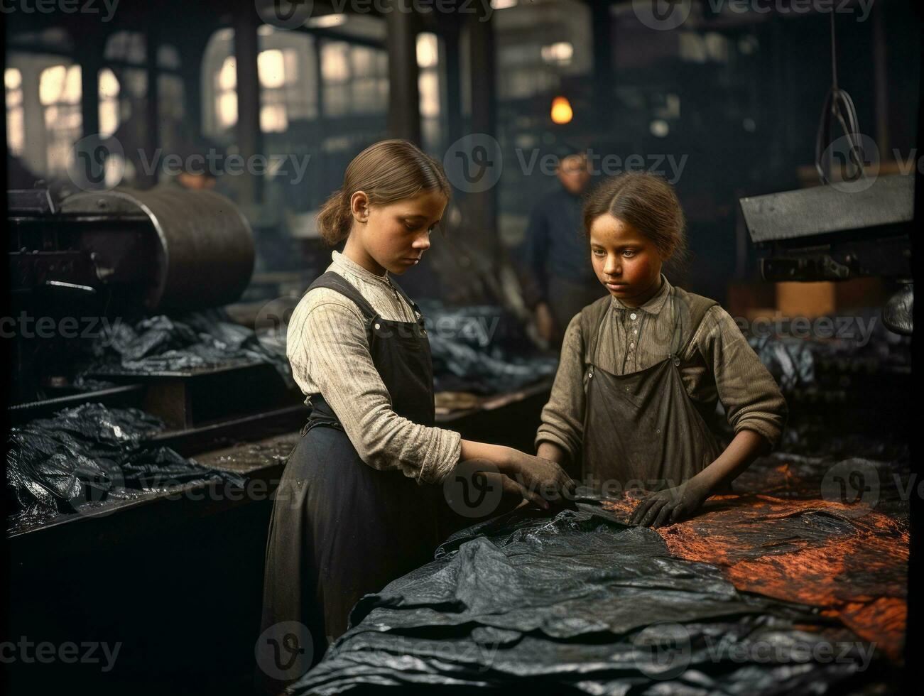 histórico de colores foto de un niños diario trabajo en el 1900 ai generativo