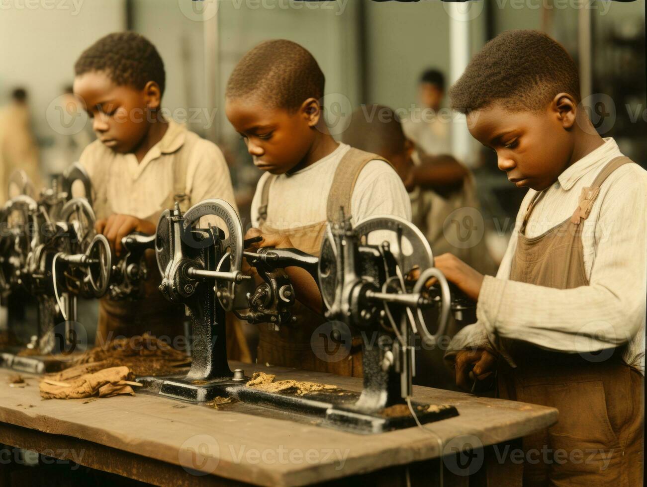 Historic colored photo of a kids daily work in the 1900s AI Generative