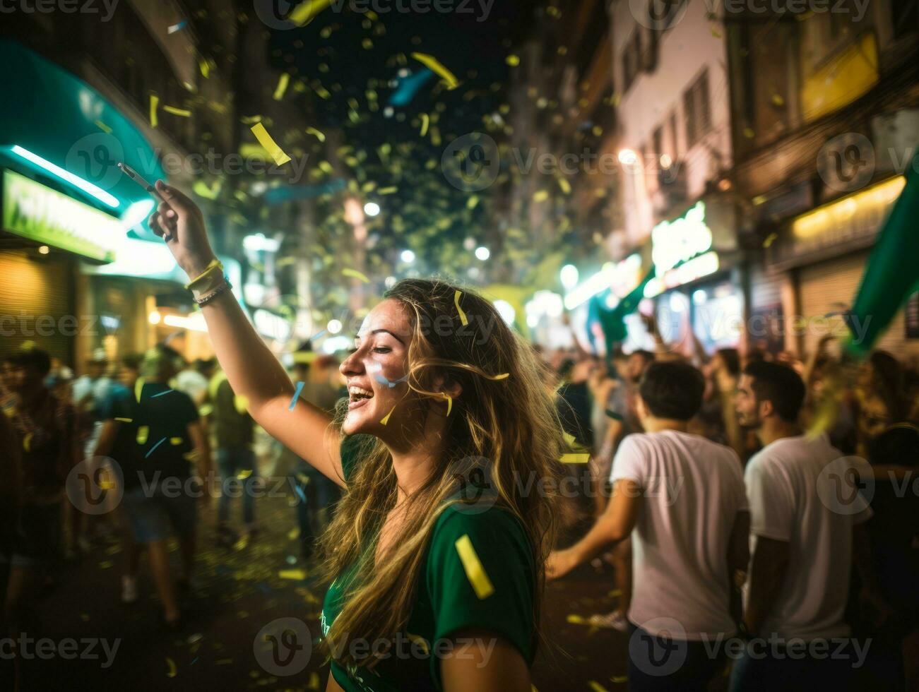 Brazilian woman celebrates his soccer teams victory AI Generative photo