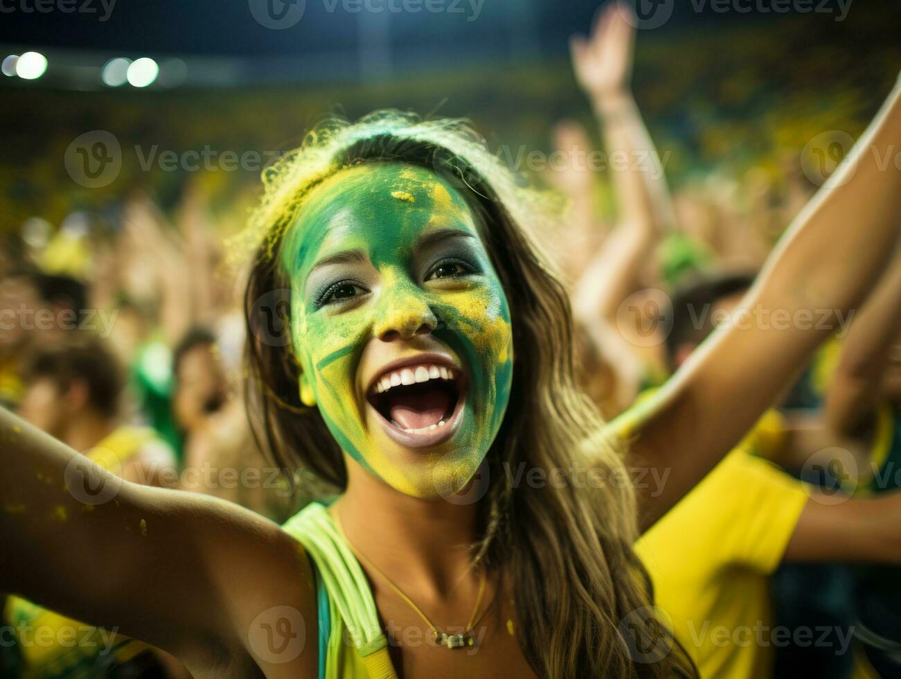 Brazilian woman celebrates his soccer teams victory AI Generative photo
