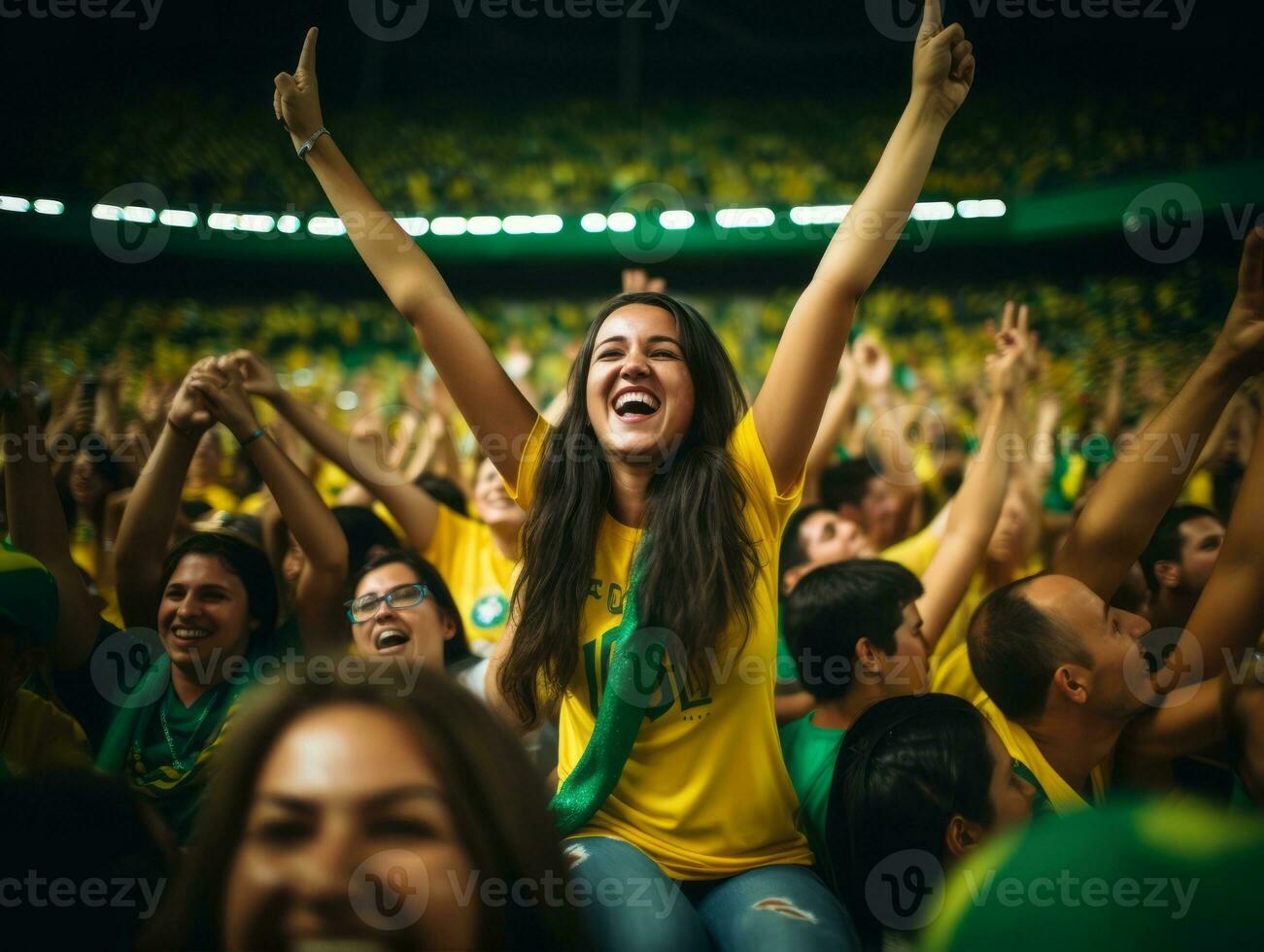Brazilian woman celebrates his soccer teams victory AI Generative photo