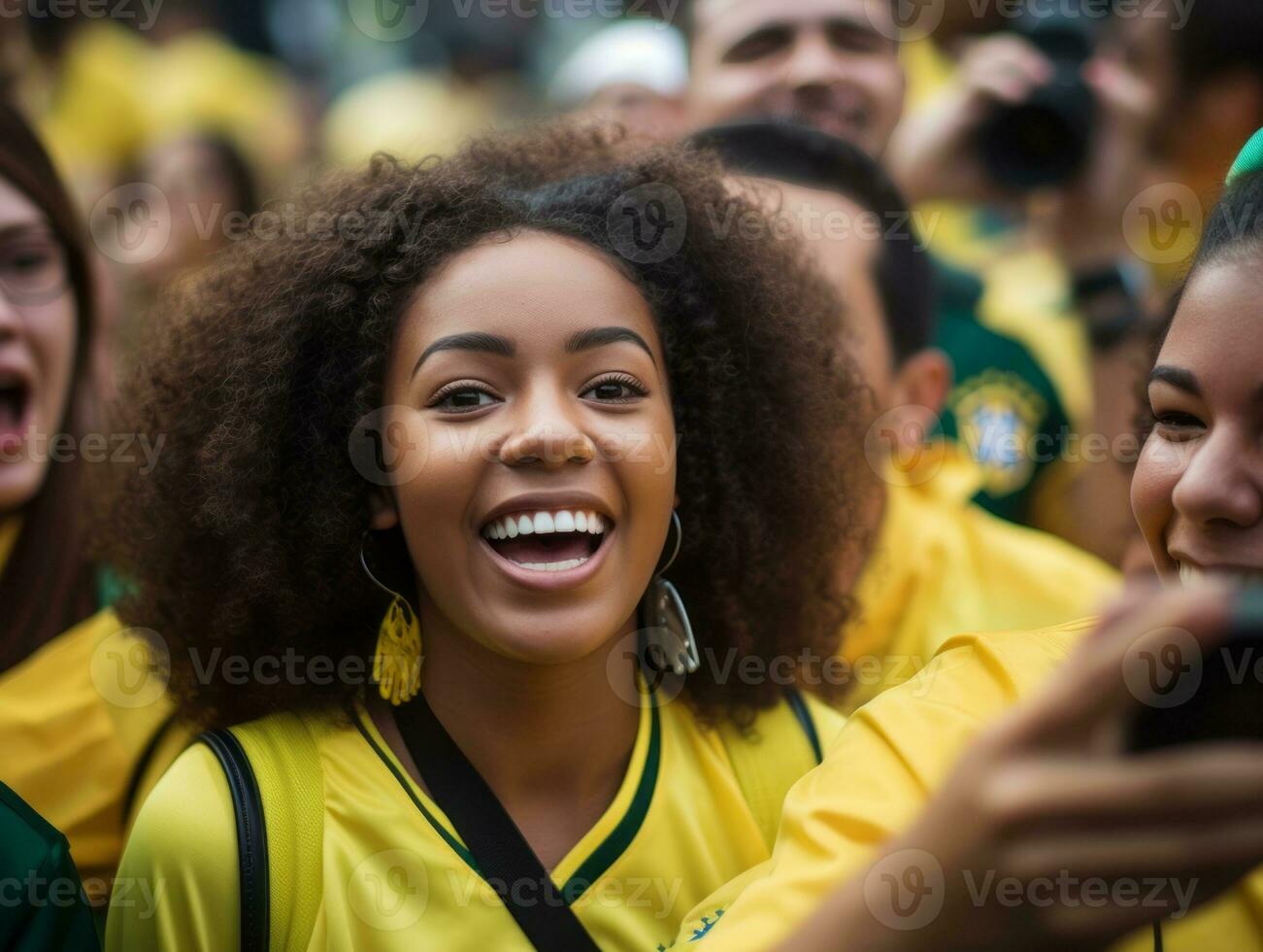 Brazilian woman celebrates his soccer teams victory AI Generative photo
