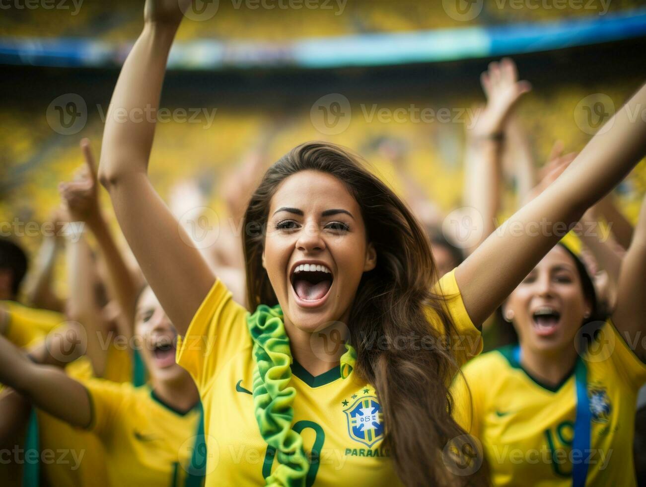 Brazilian woman celebrates his soccer teams victory AI Generative photo
