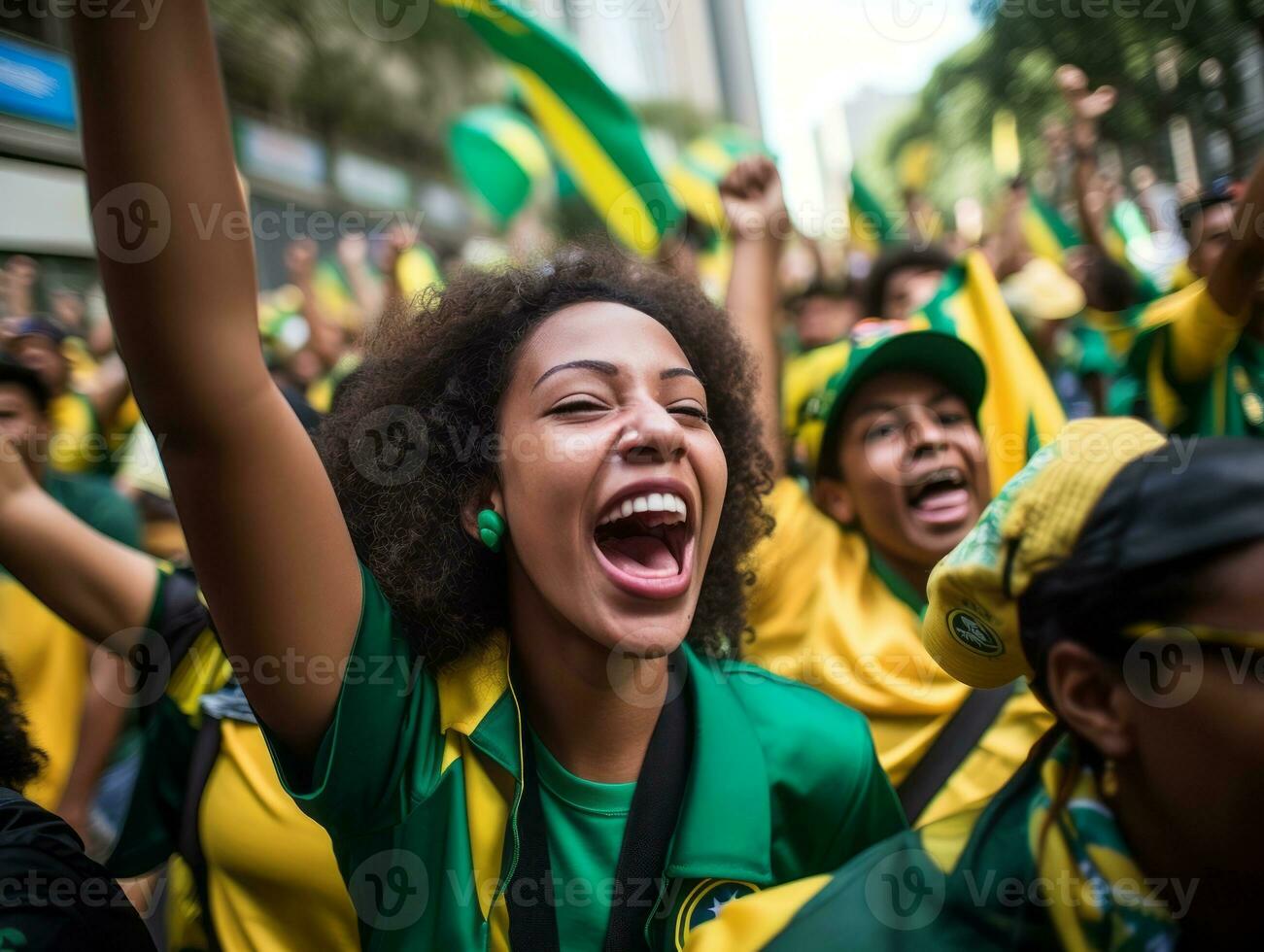 Brazilian woman celebrates his soccer teams victory AI Generative photo