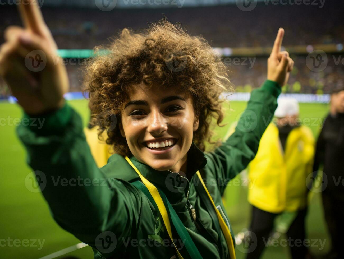 Brazilian woman celebrates his soccer teams victory AI Generative photo