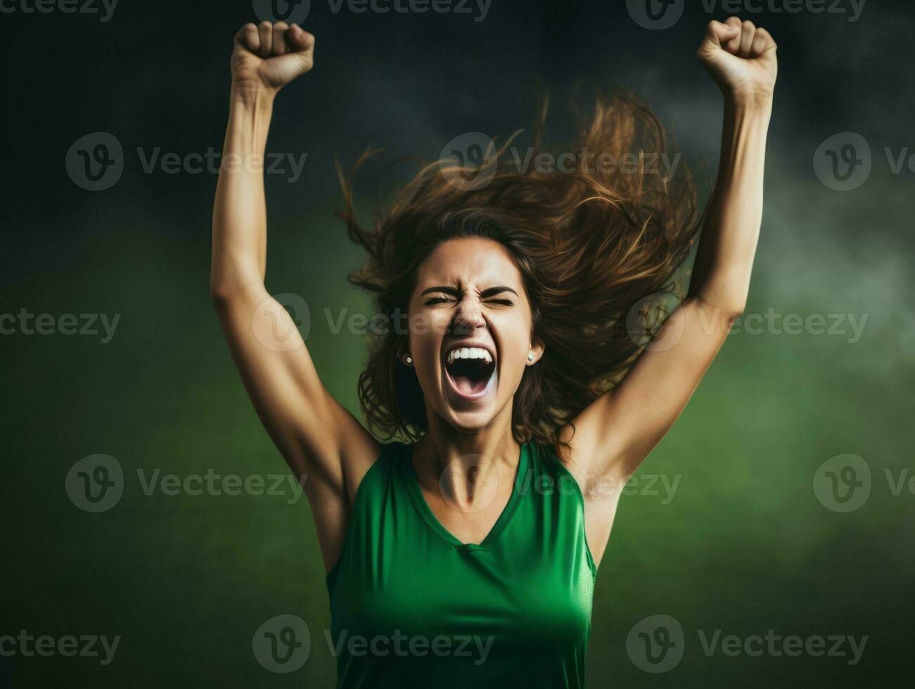 Brazilian woman celebrates his soccer teams victory AI Generative photo