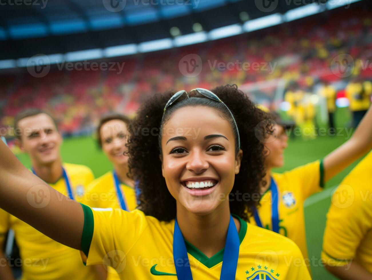 Brazilian woman celebrates his soccer teams victory AI Generative photo