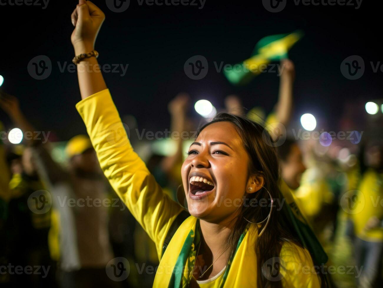 Brazilian woman celebrates his soccer teams victory AI Generative photo