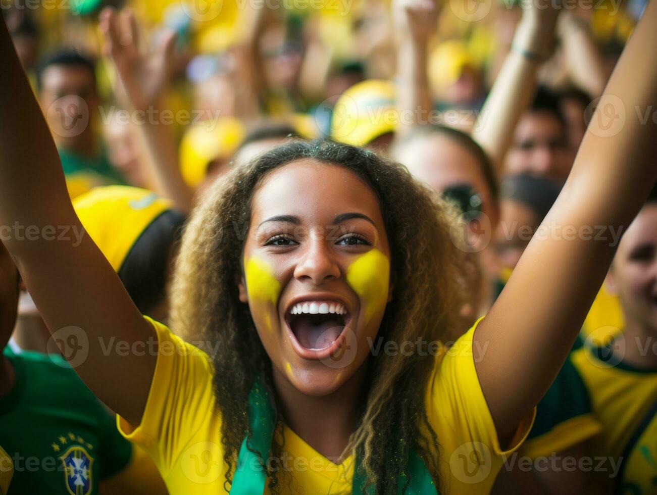 Brazilian woman celebrates his soccer teams victory AI Generative photo