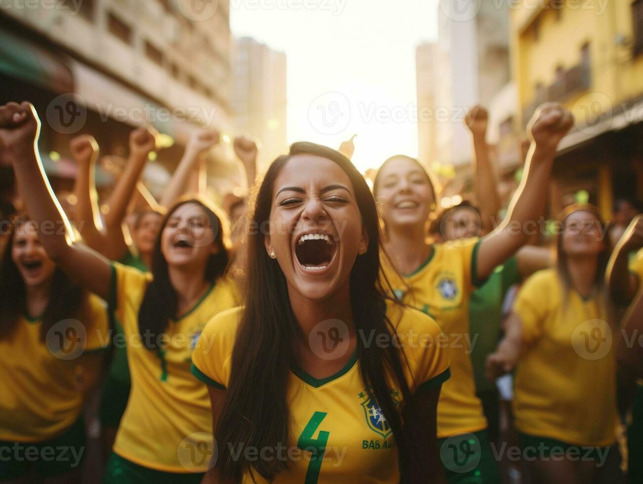 Brazilian woman celebrates his soccer teams victory AI Generative photo