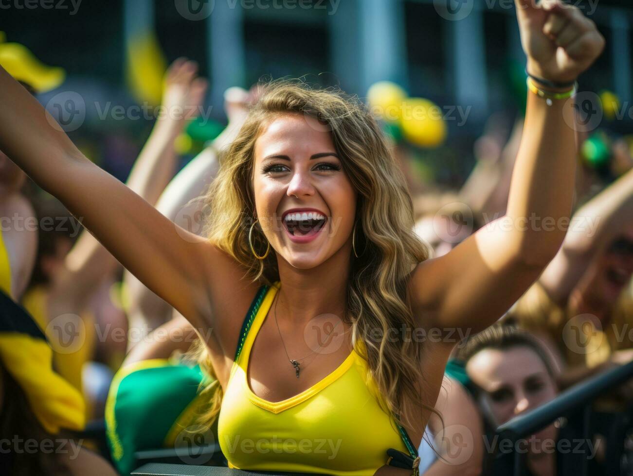 Brazilian woman celebrates his soccer teams victory AI Generative photo