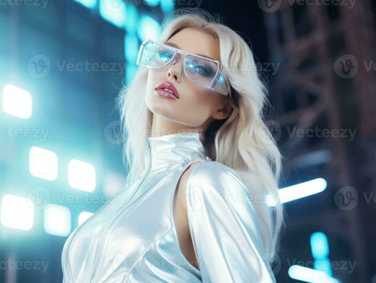 Futuristic woman in a sleek and technologically advanced suit AI Generative photo