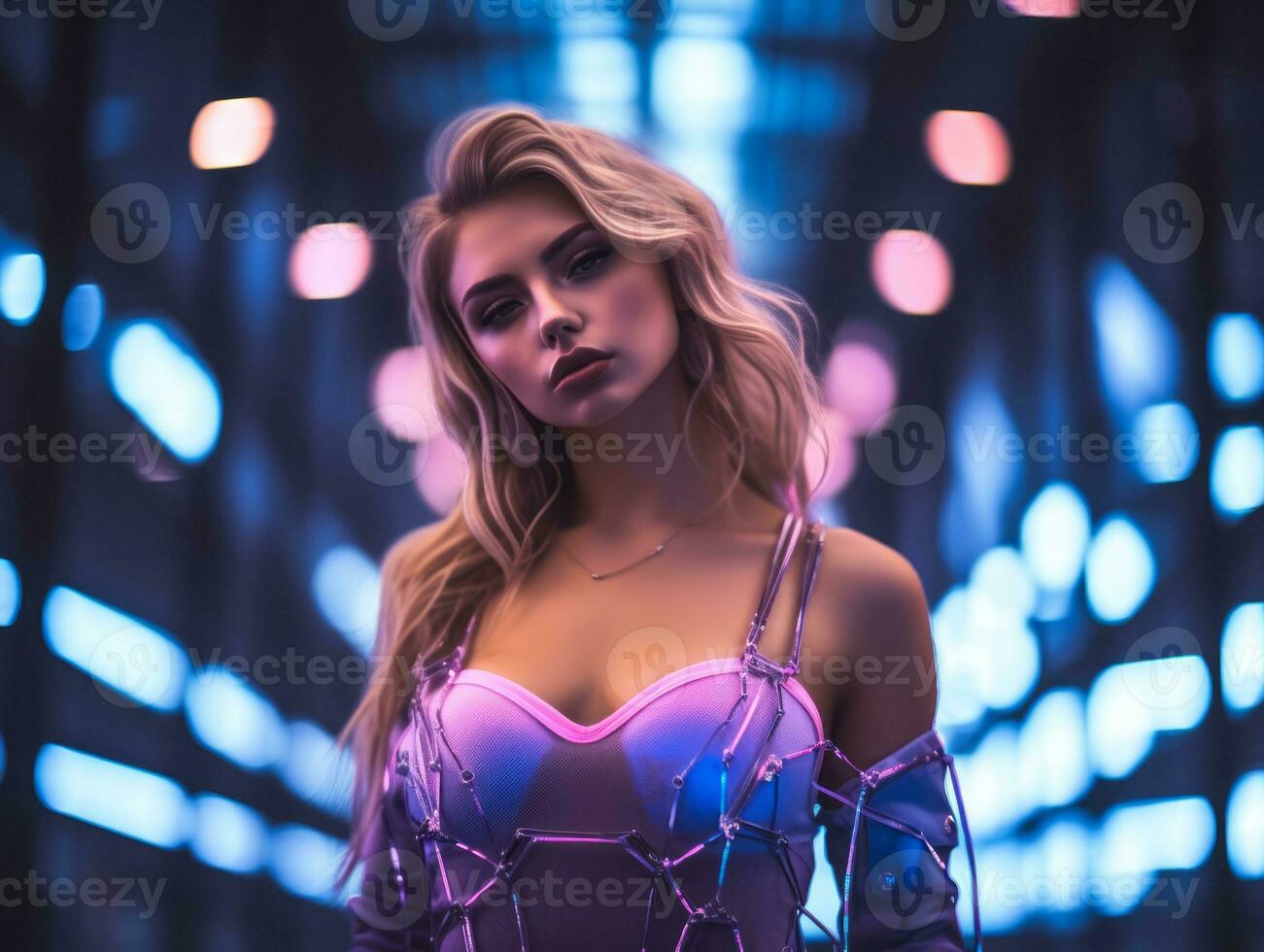 Futuristic woman in a sleek and technologically advanced suit AI Generative photo