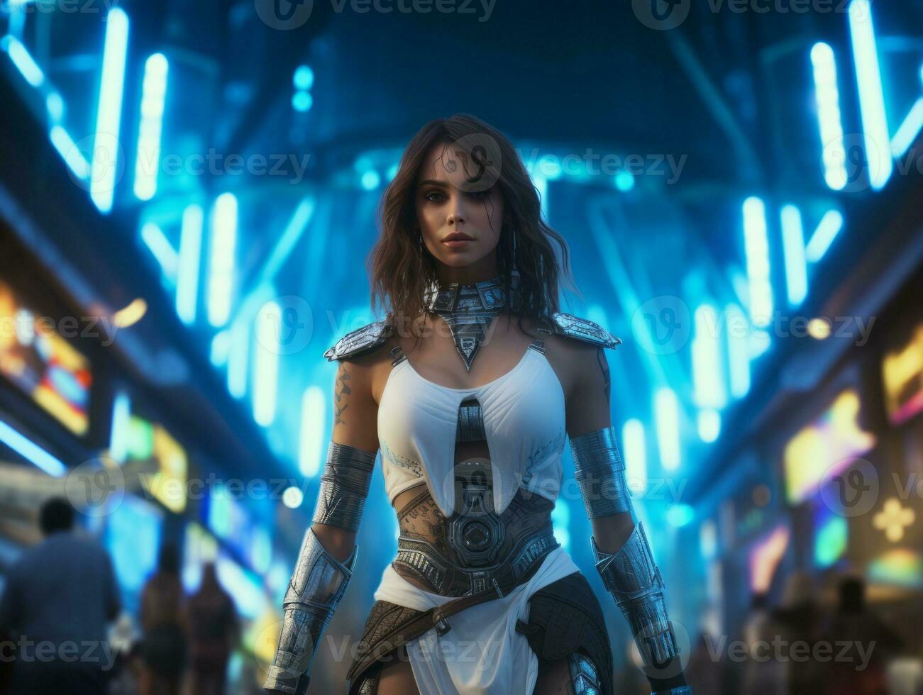Futuristic woman in a sleek and technologically advanced suit AI Generative photo