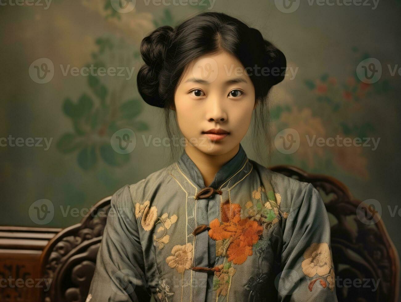 An old colored photograph of a asian woman from the early 1900s AI Generative photo