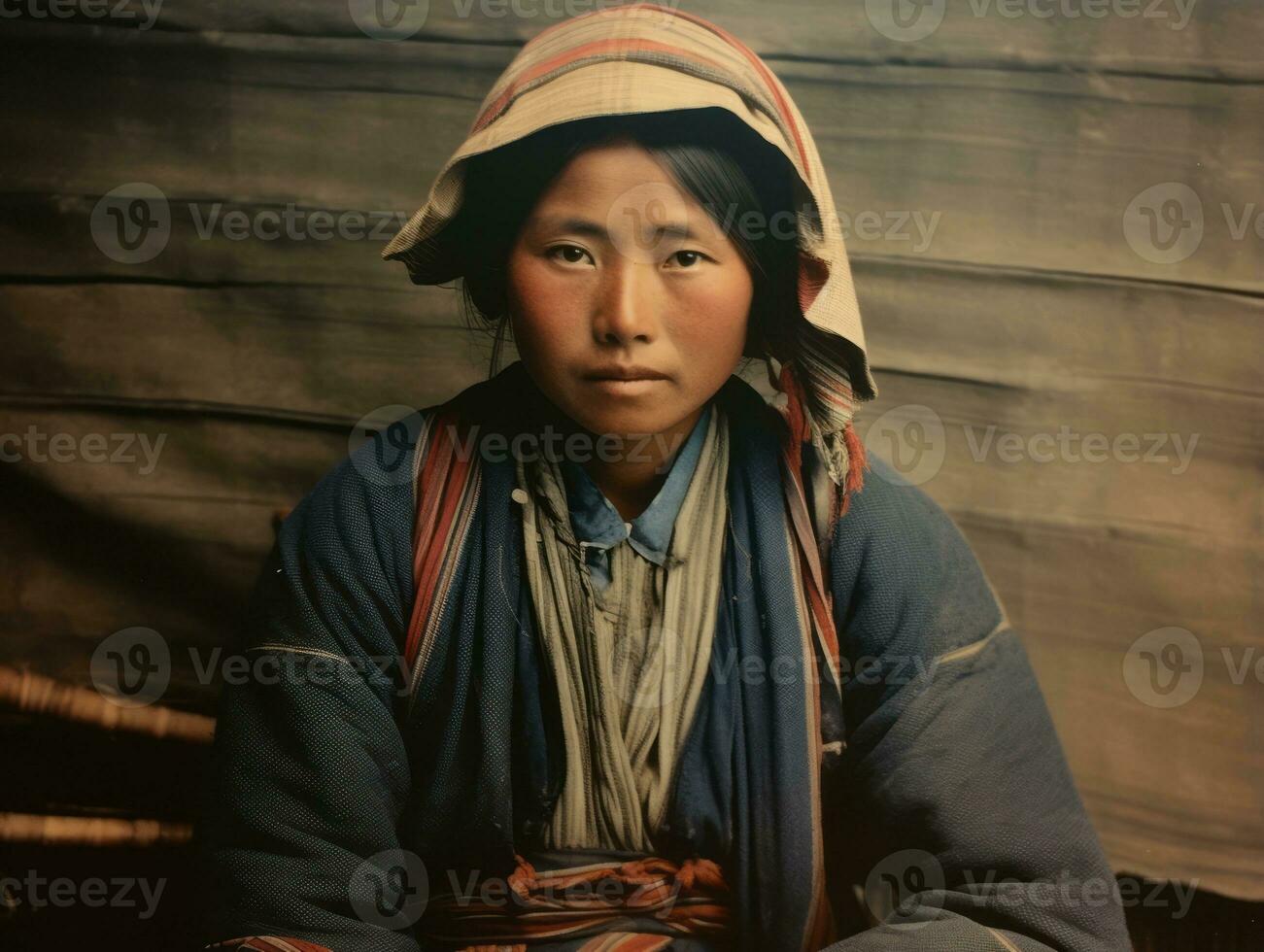 An old colored photograph of a asian woman from the early 1900s AI Generative photo