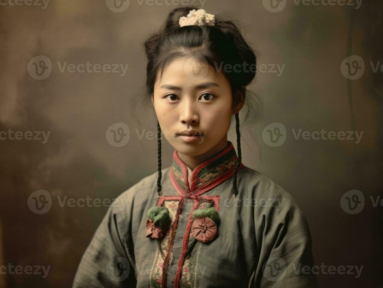 An old colored photograph of a asian woman from the early 1900s AI Generative photo